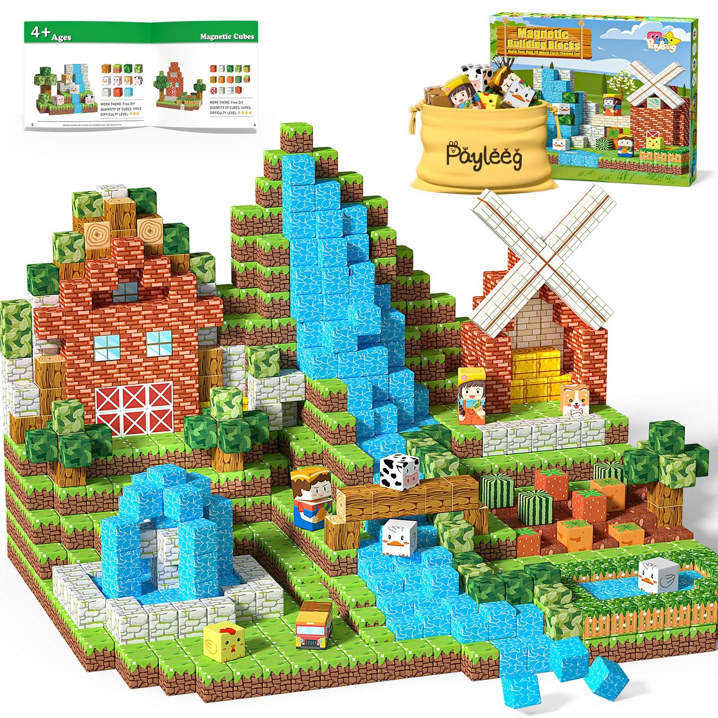 Payleeg Magnetic Blocks – 100-Piece Farm World Set for Kids Aged 4-12 | STEM & Sensory Montessori Toys