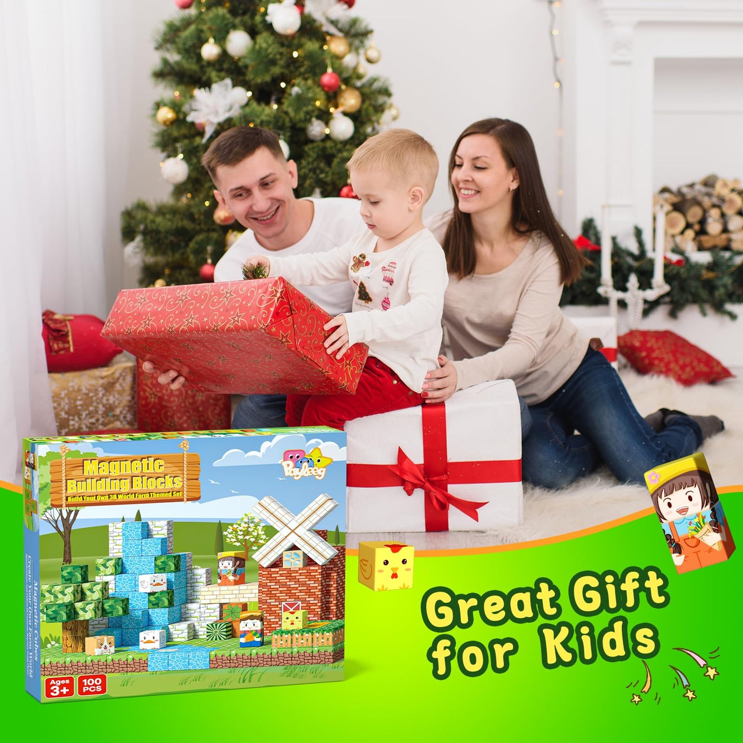 Payleeg Magnetic Blocks – 100-Piece Farm World Set for Kids Aged 4-12 | STEM & Sensory Montessori Toys