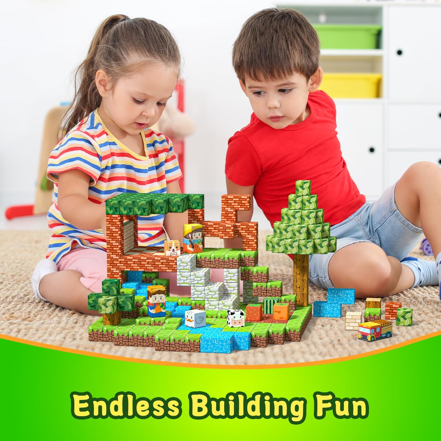 Payleeg Magnetic Blocks – 100-Piece Farm World Set for Kids Aged 4-12 | STEM & Sensory Montessori Toys