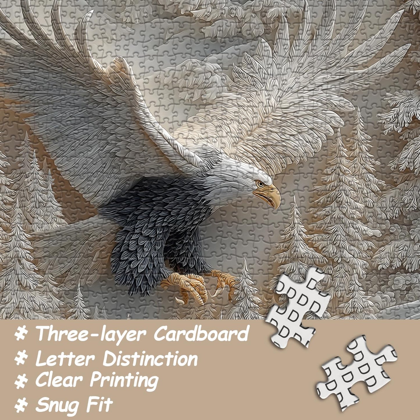 Pazzocenter The Carved Eagle Jigsaw Puzzle 1000 Pieces – Majestic Bald Eagle in a Winter Forest