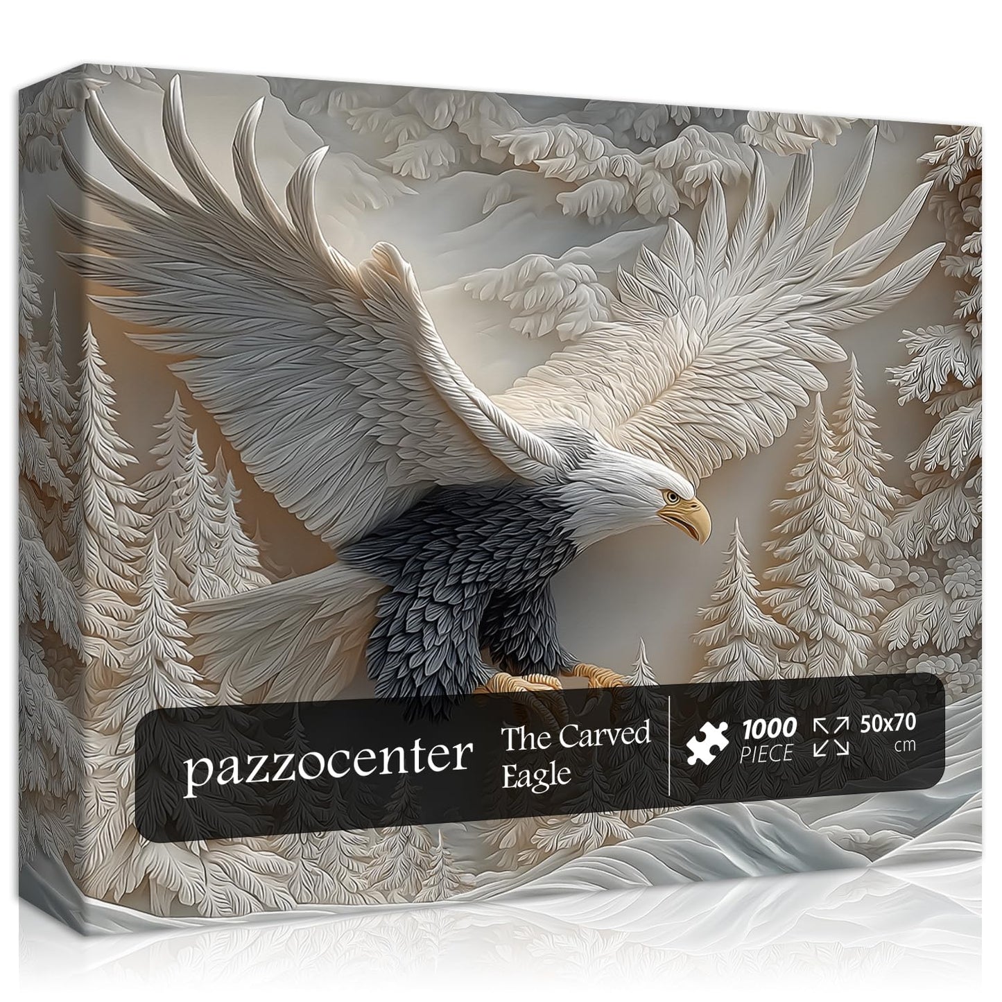 Pazzocenter The Carved Eagle Jigsaw Puzzle 1000 Pieces – Majestic Bald Eagle in a Winter Forest