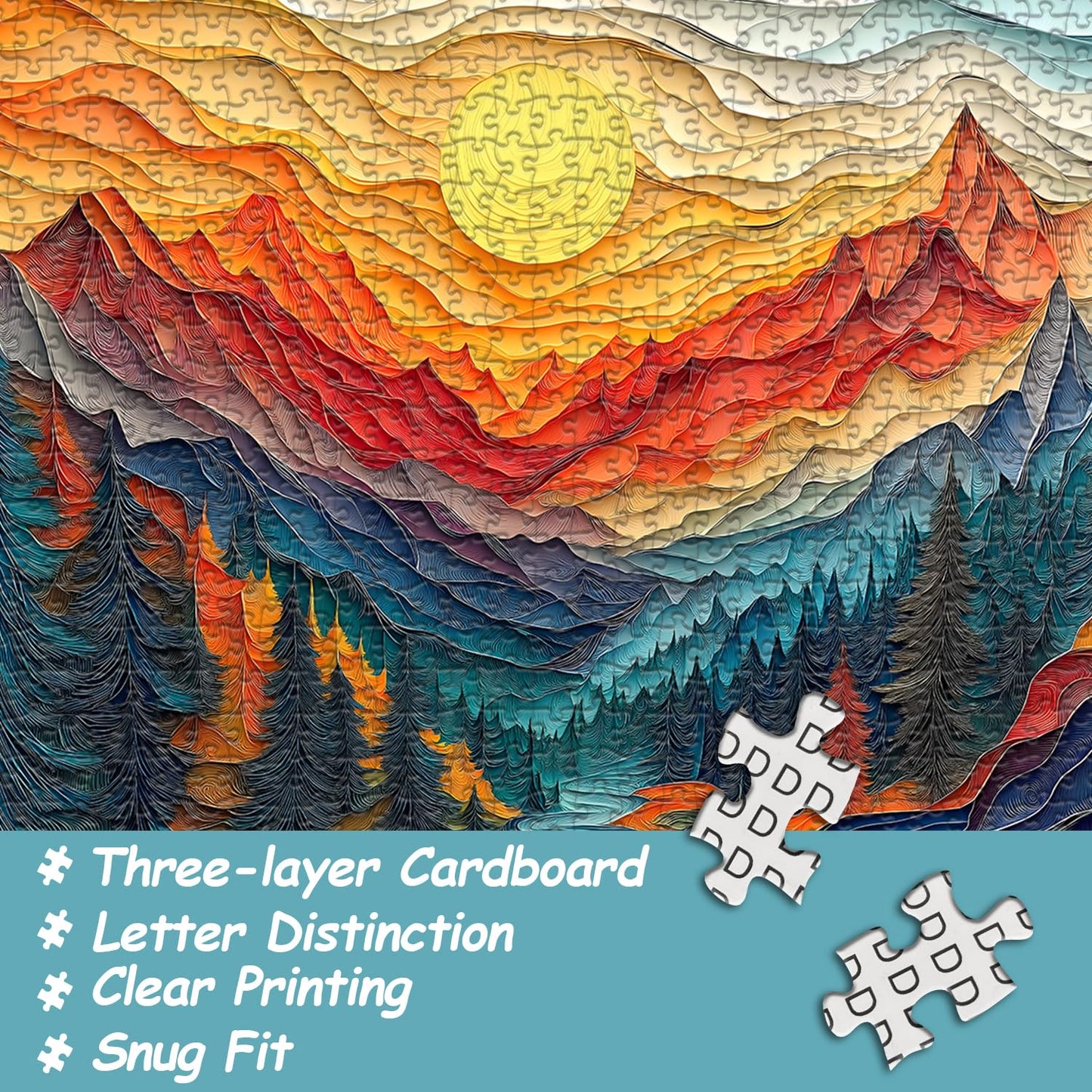 Pazzocenter Mountain Puzzles for Adults – 1000 Pieces, Colorful Forest River Sunset Landscape Jigsaw
