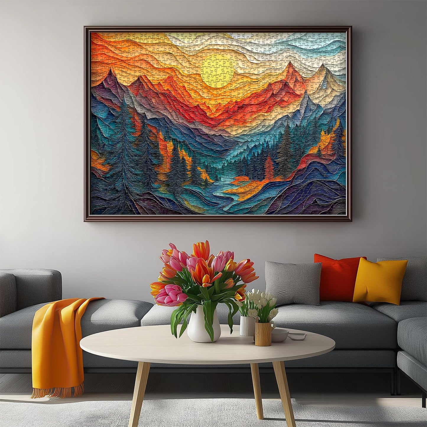 Pazzocenter Mountain Puzzles for Adults – 1000 Pieces, Colorful Forest River Sunset Landscape Jigsaw