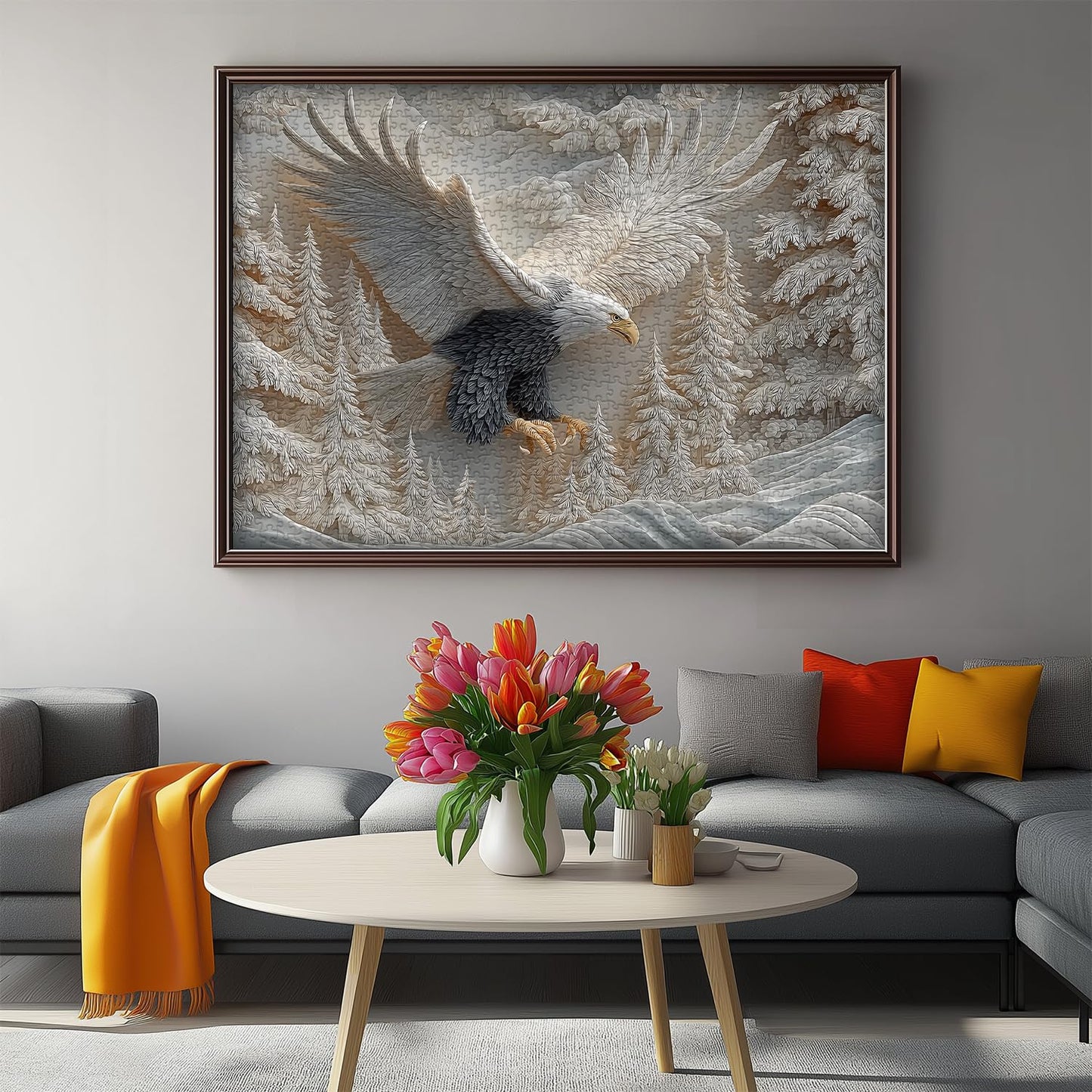 Pazzocenter The Carved Eagle Jigsaw Puzzle 1000 Pieces – Majestic Bald Eagle in a Winter Forest