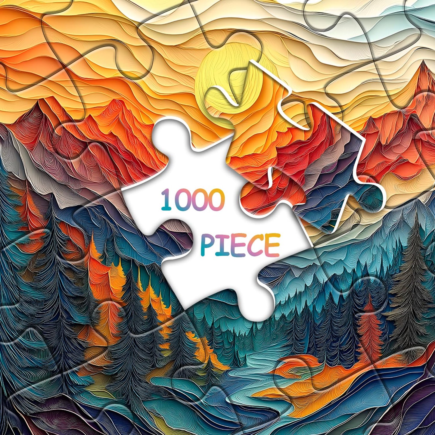 Pazzocenter Mountain Puzzles for Adults – 1000 Pieces, Colorful Forest River Sunset Landscape Jigsaw