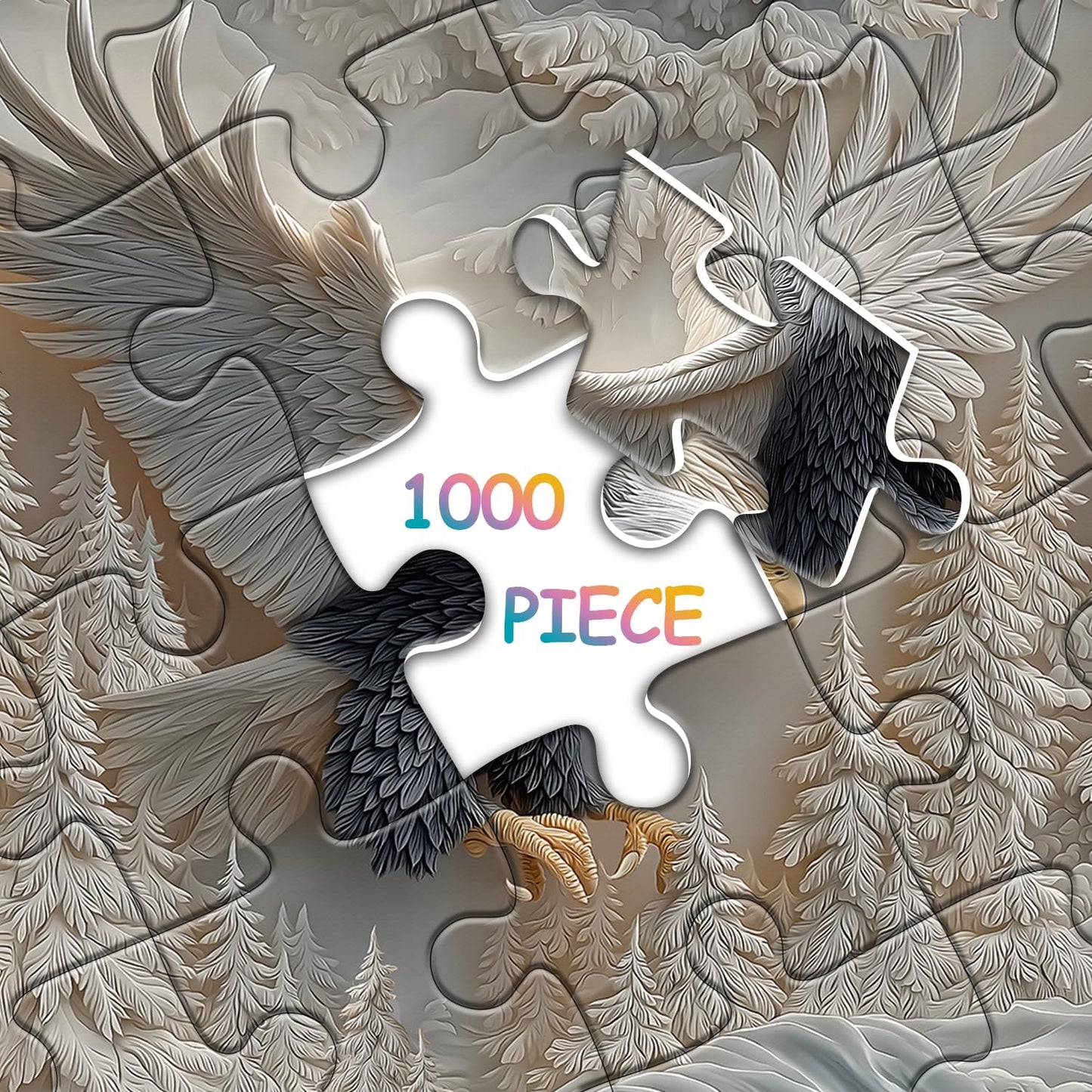 Pazzocenter The Carved Eagle Jigsaw Puzzle 1000 Pieces – Majestic Bald Eagle in a Winter Forest