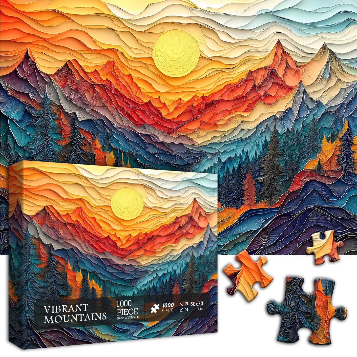 Pazzocenter Mountain Puzzles for Adults – 1000 Pieces, Colorful Forest River Sunset Landscape Jigsaw