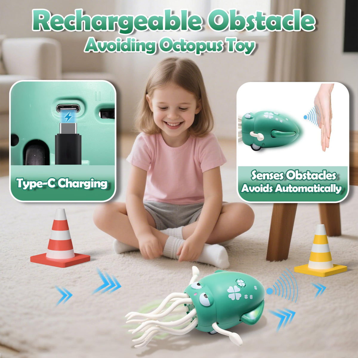 Pbooo Dancing Octopus Toy with LED Lights – Tummy Time & Crawling Fun