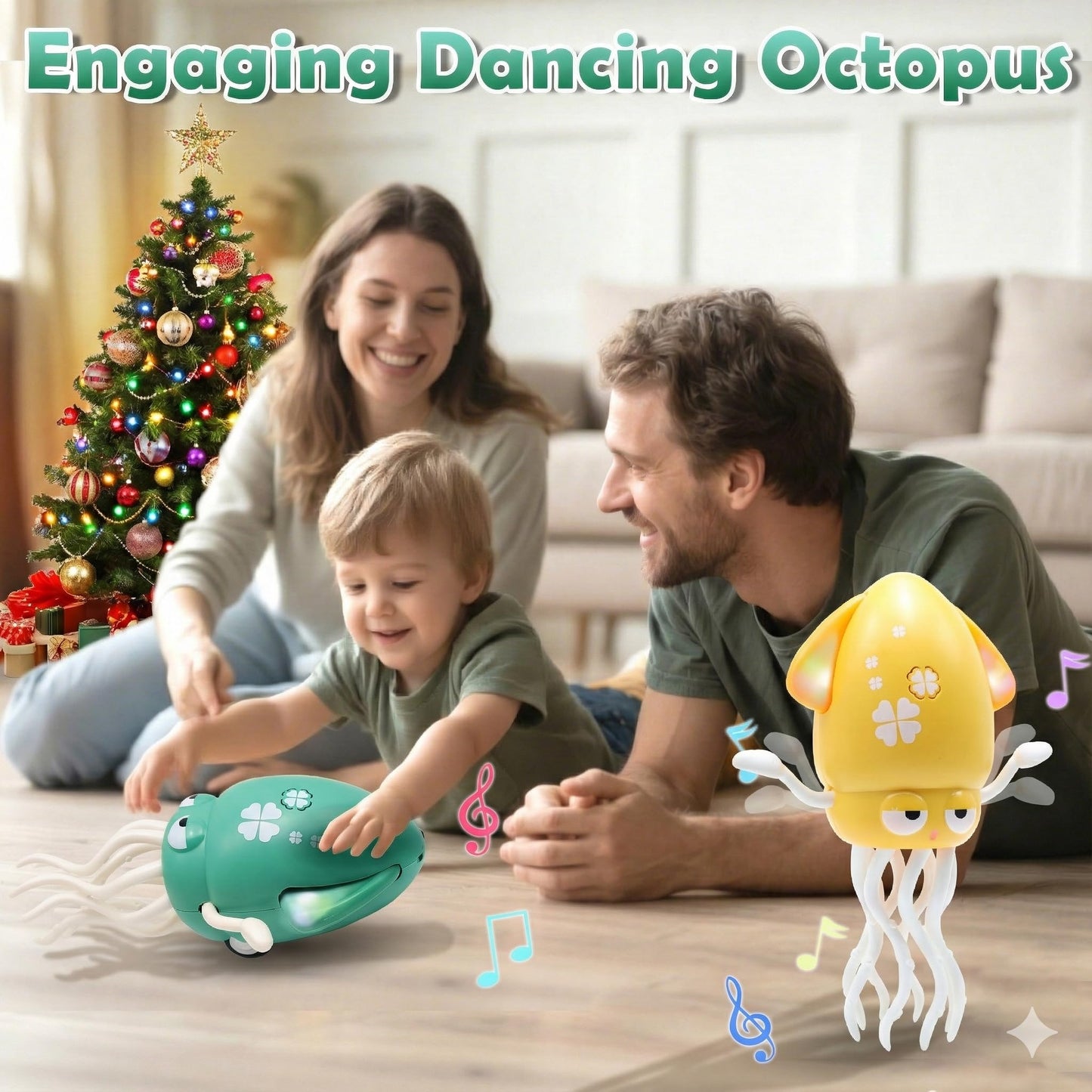 Pbooo Dancing Octopus Toy with LED Lights – Tummy Time & Crawling Fun
