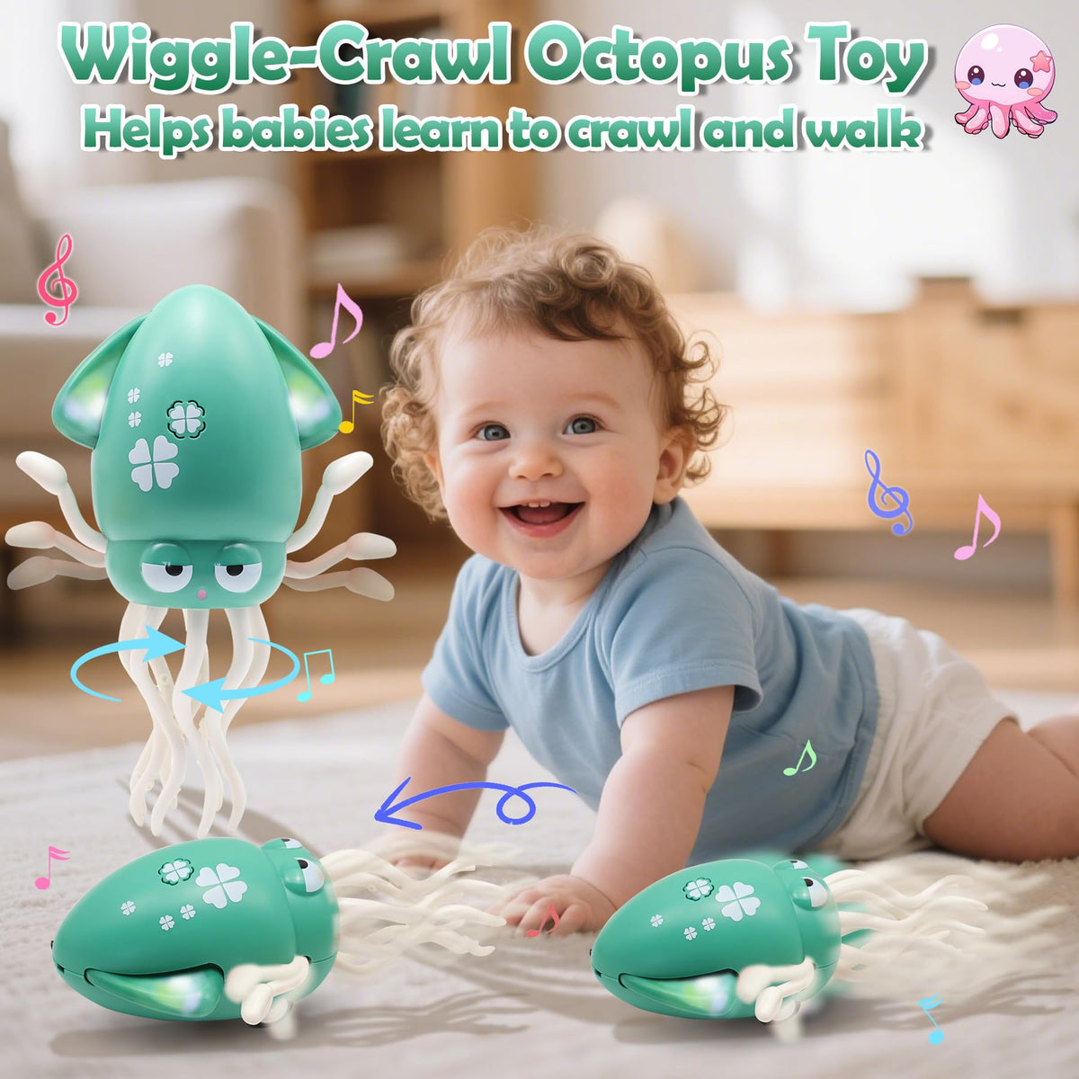 Pbooo Dancing Octopus Toy with LED Lights – Tummy Time & Crawling Fun
