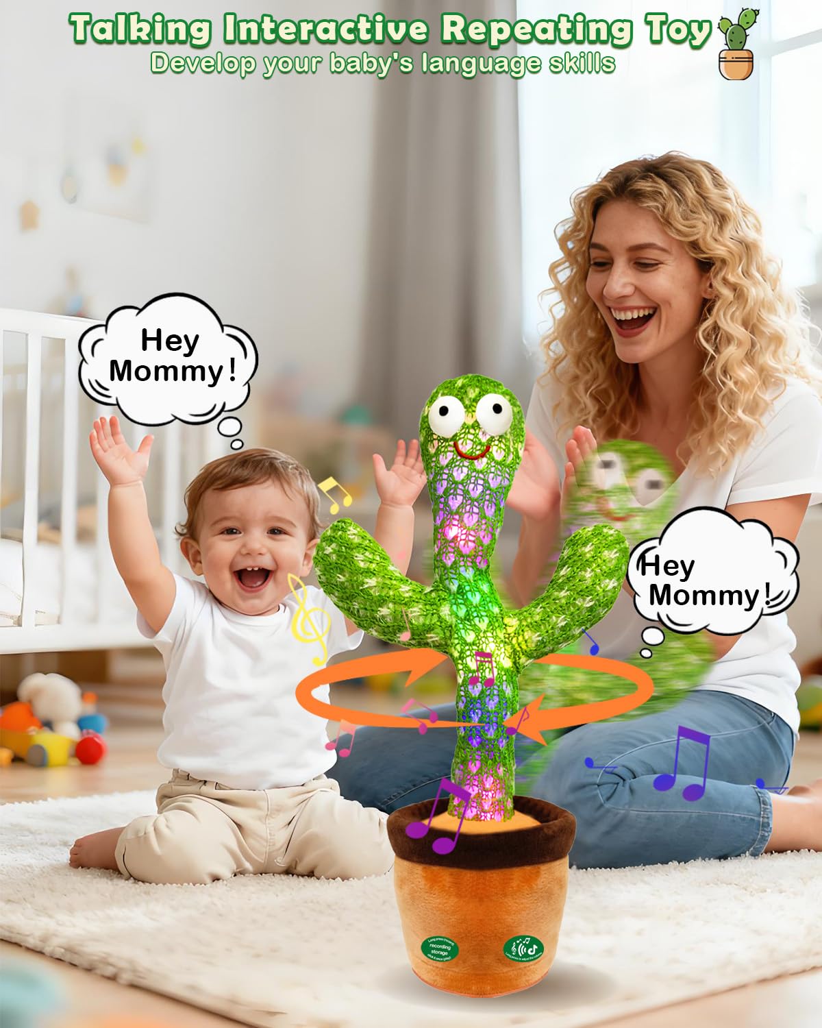 Pbooo Talking Dancing Cactus Toy – Recording, 120 Songs, Volume Control | Baby Toy for 6–12 Months