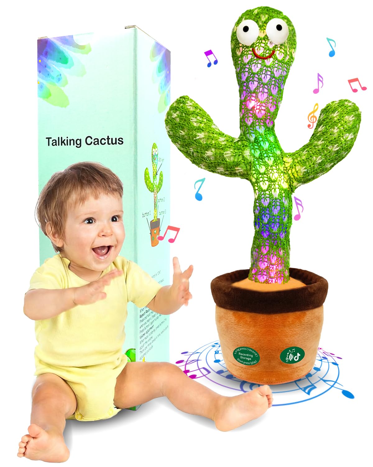 Pbooo Talking Dancing Cactus Toy – Recording, 120 Songs, Volume Control | Baby Toy for 6–12 Months