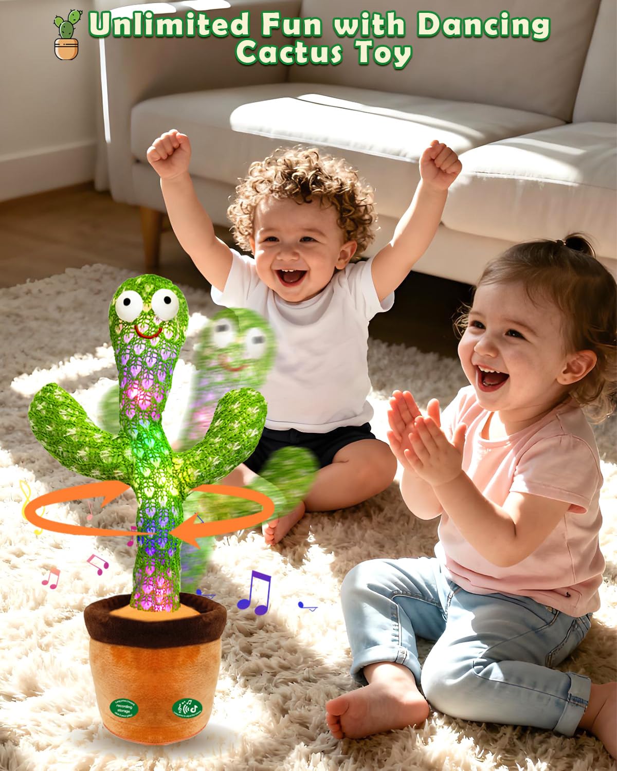 Pbooo Talking Dancing Cactus Toy – Recording, 120 Songs, Volume Control | Baby Toy for 6–12 Months