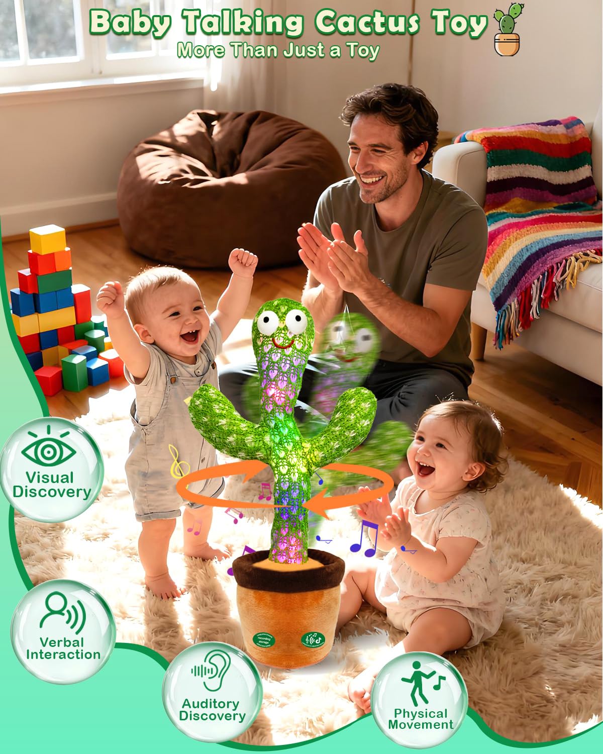 Pbooo Talking Dancing Cactus Toy – Recording, 120 Songs, Volume Control | Baby Toy for 6–12 Months