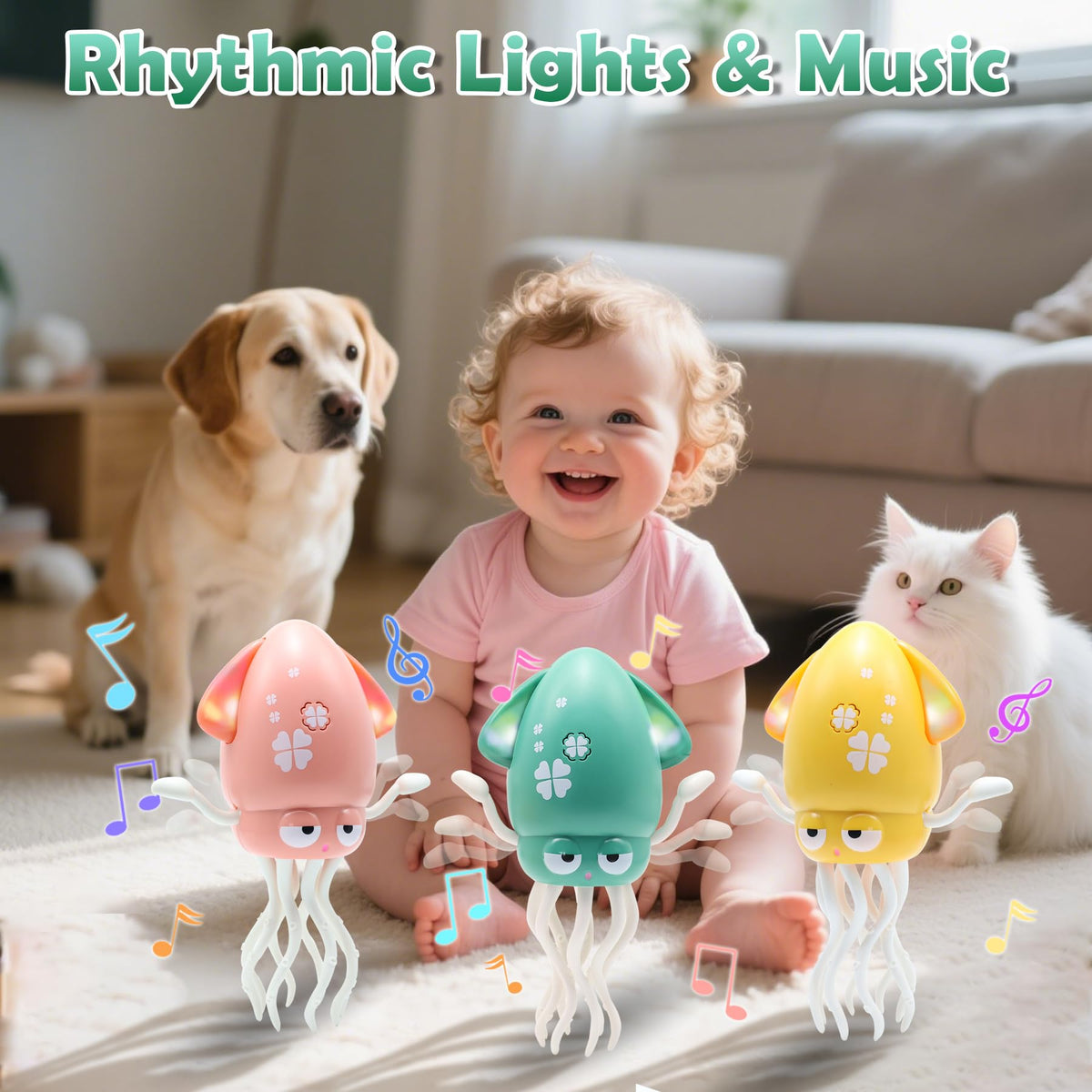 Pbooo Dancing Octopus Toy with LED Lights – Tummy Time & Crawling Fun