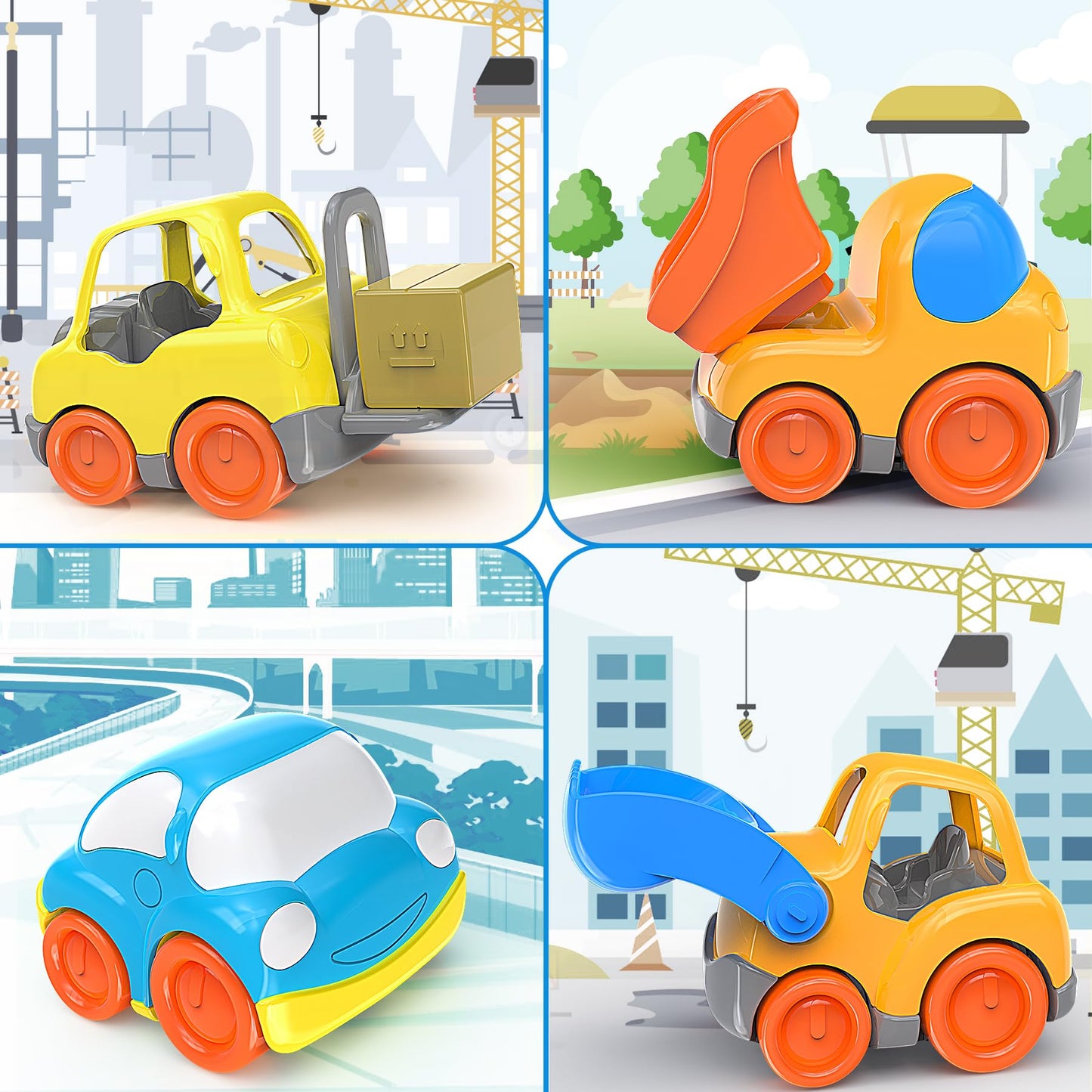 P&C 12.2-inch Toddler Construction Dump Truck Toys for Ages 2-4 – 5-in-1 Set with Sounds & Lights