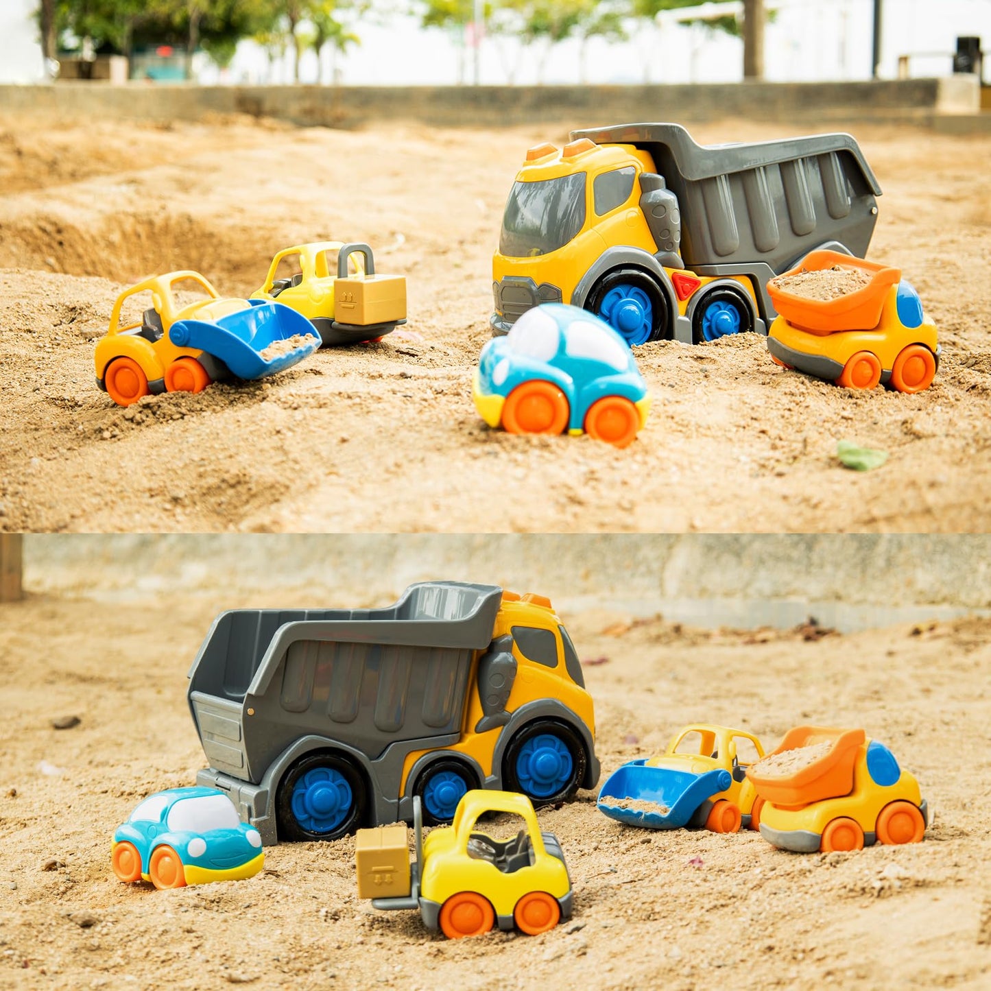 P&C 12.2-inch Toddler Construction Dump Truck Toys for Ages 2-4 – 5-in-1 Set with Sounds & Lights