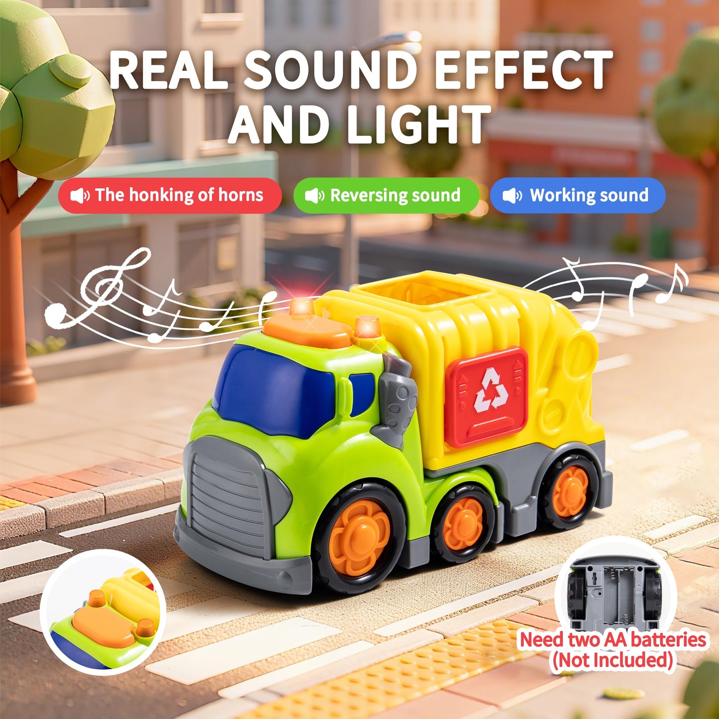 P&C 7.5-Inch Toddler Garbage Truck Toy Set with Lights and Sounds for 18M+ | Safe City Vehicle Play
