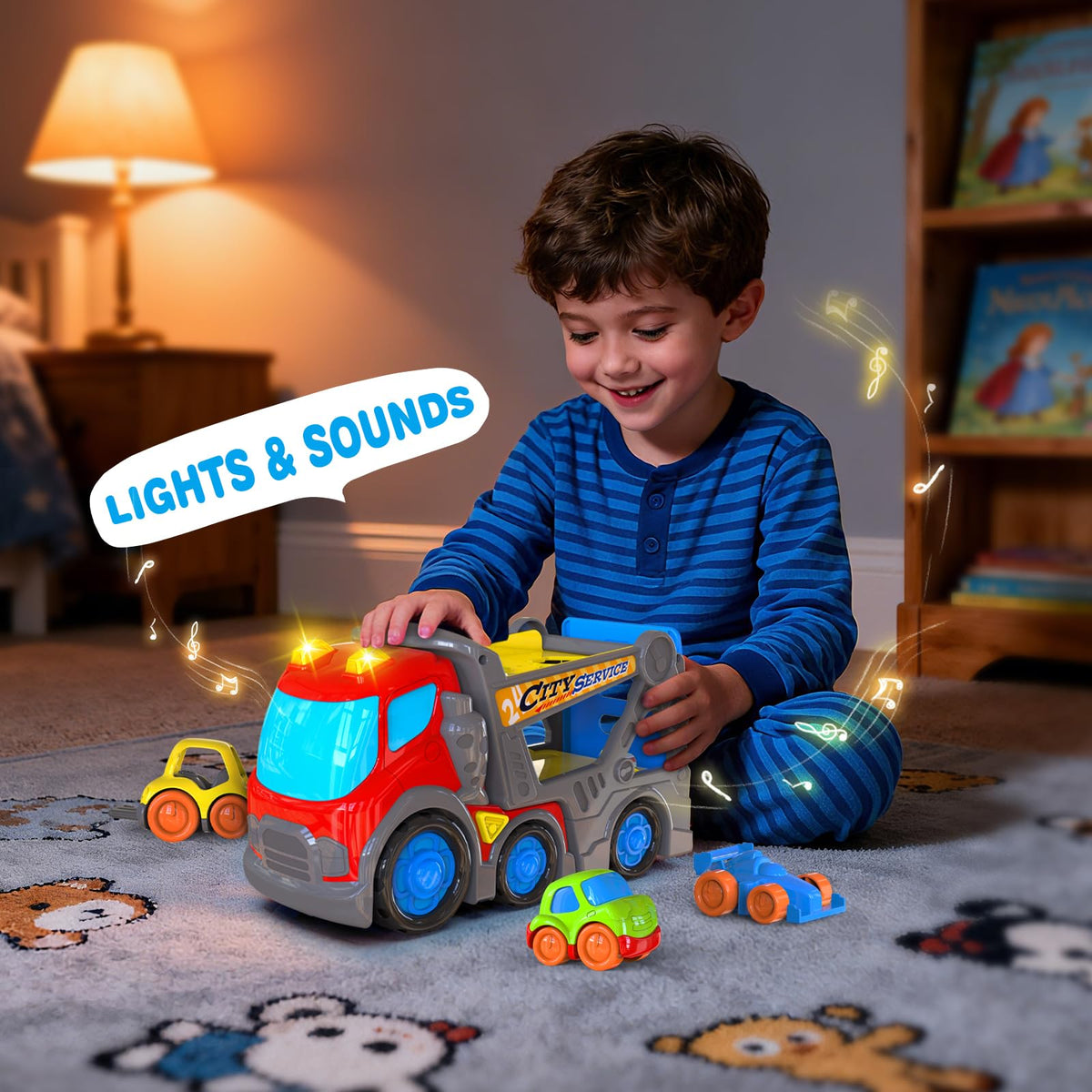 P&C 12.2-Inch Toddler Car Carrier Truck Toy – 6-in-1 Carrier with Lights & Sounds
