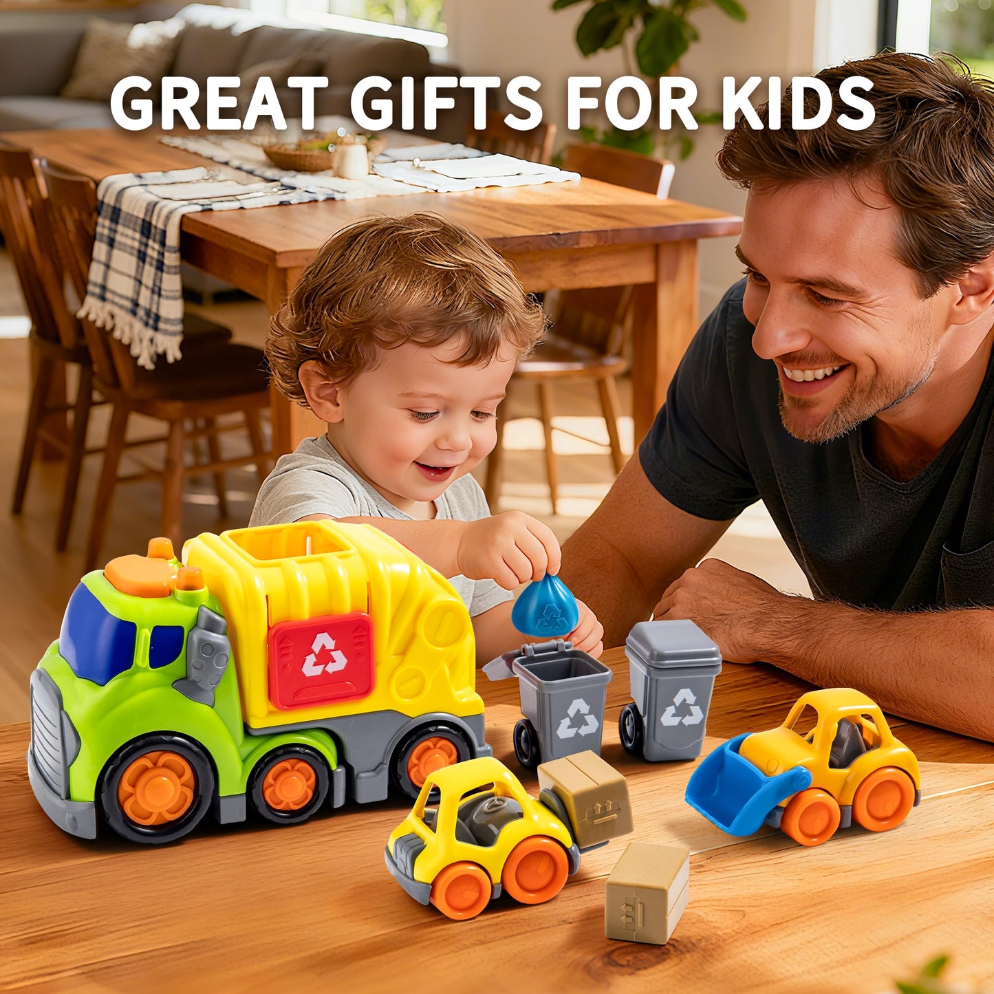 P&C 7.5-Inch Toddler Garbage Truck Toy Set with Lights and Sounds for 18M+ | Safe City Vehicle Play
