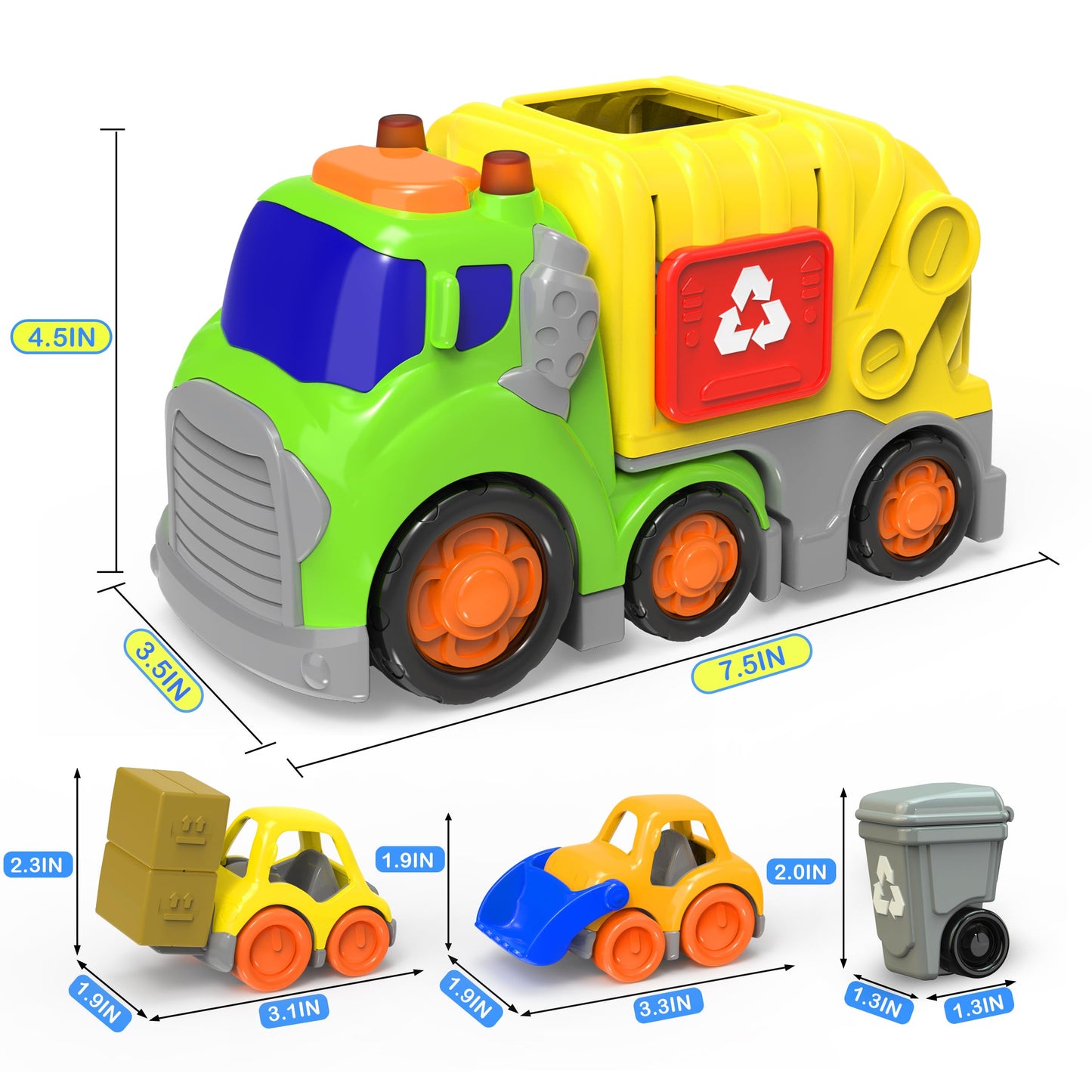 P&C 7.5-Inch Toddler Garbage Truck Toy Set with Lights and Sounds for 18M+ | Safe City Vehicle Play