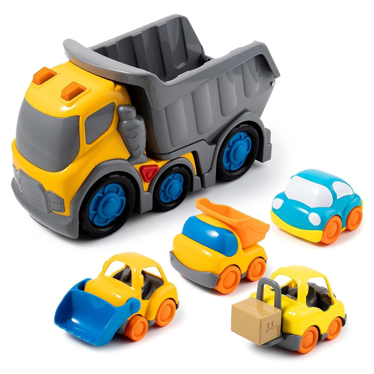 P&C 12.2-inch Toddler Construction Dump Truck Toys for Ages 2-4 – 5-in-1 Set with Sounds & Lights