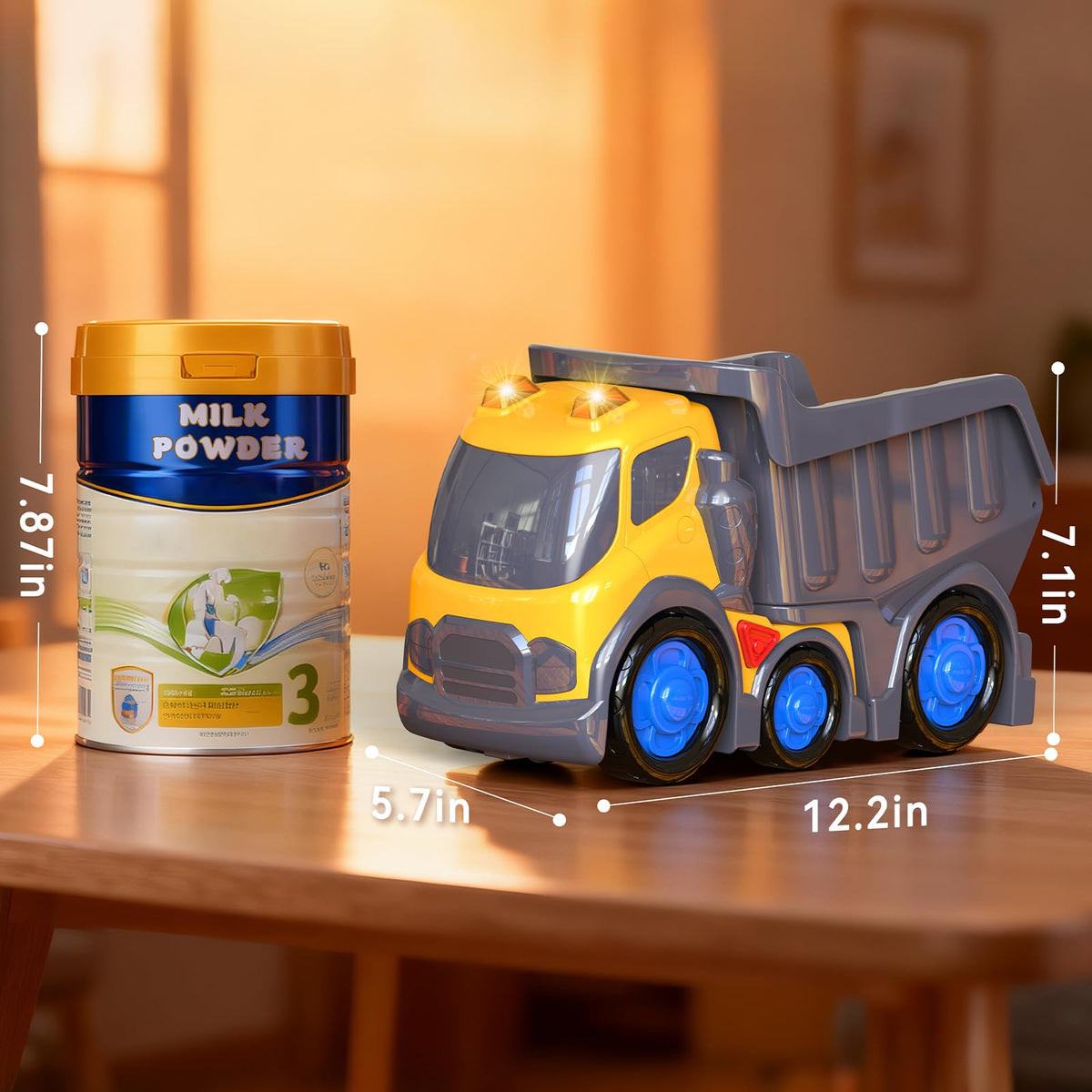 P&C 12.2-inch Toddler Construction Dump Truck Toys for Ages 2-4 – 5-in-1 Set with Sounds & Lights