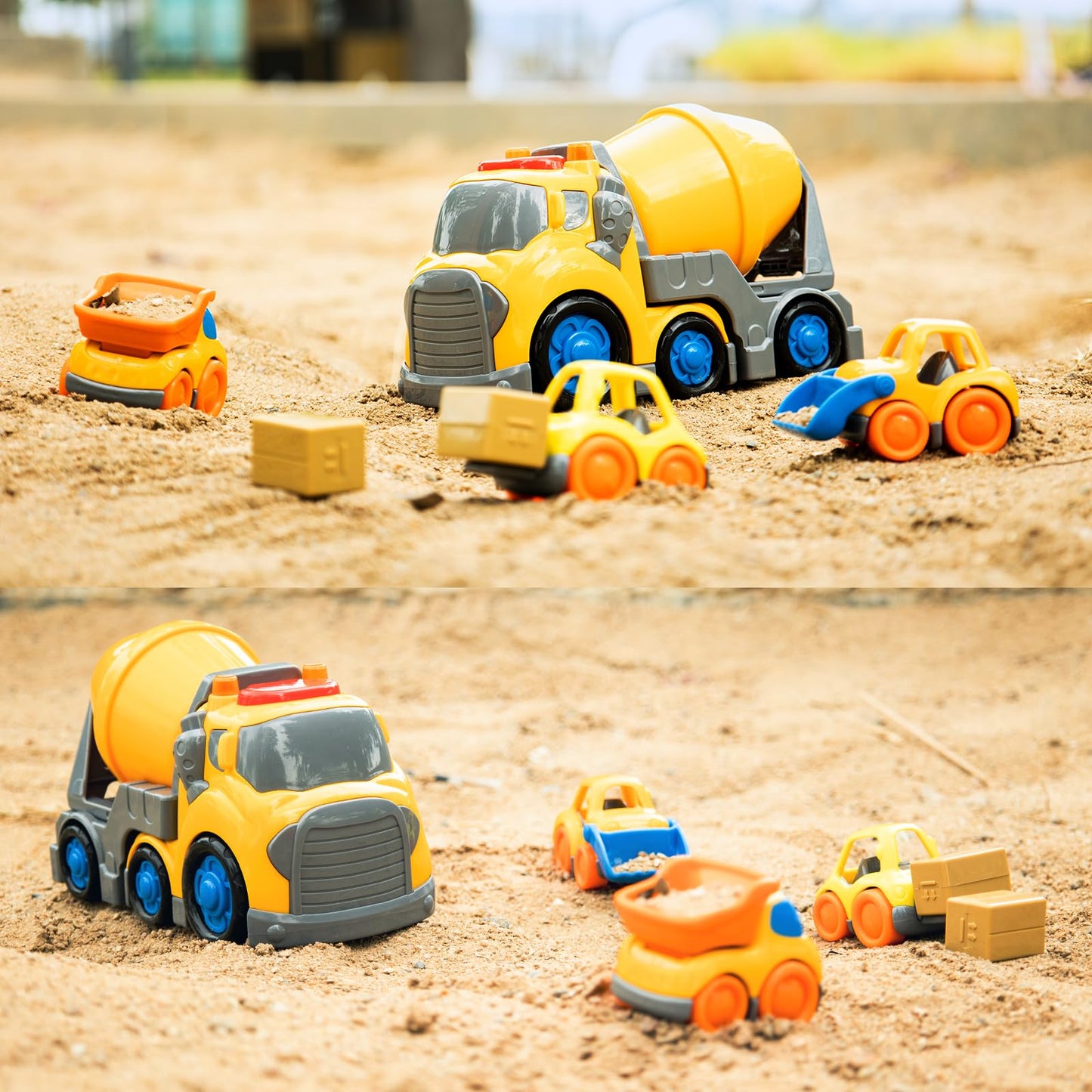 P&C 7.7-Inch Toddlers Construction Cement Mixer Truck Toy Set – 4-in-1 Vehicles with Sounds & Lights for 18M+