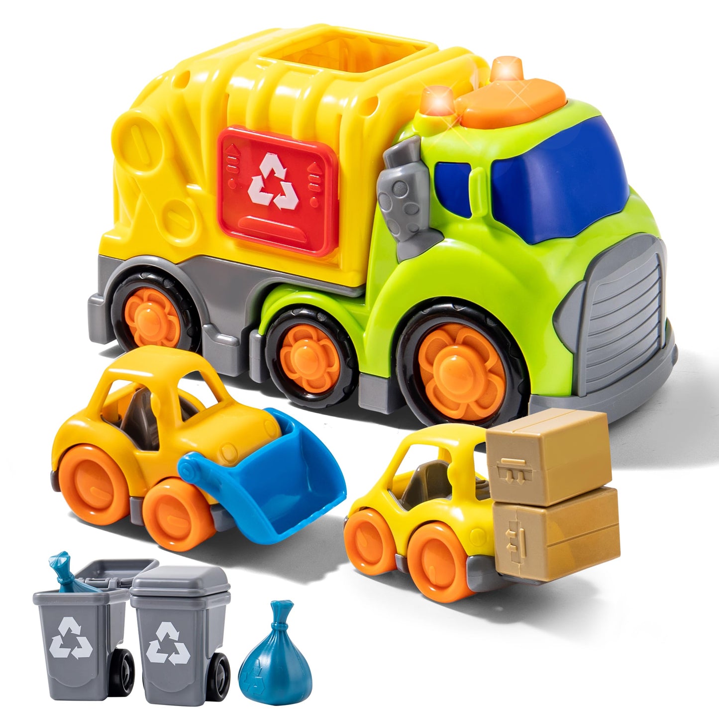 P&C 7.5-Inch Toddler Garbage Truck Toy Set with Lights and Sounds for 18M+ | Safe City Vehicle Play