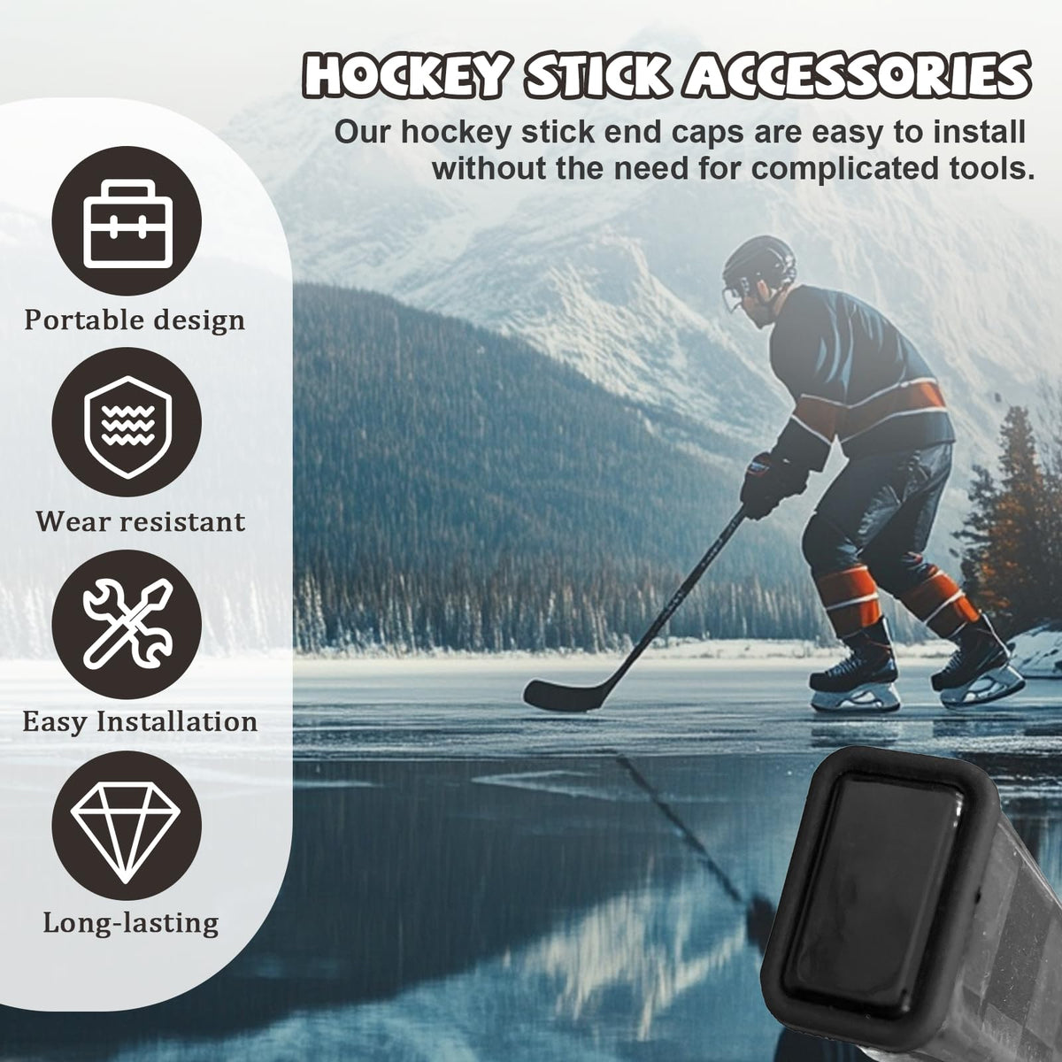 Pcmursal 10-Piece Hockey Stick End Plugs – Small Butt End Caps, Tool-Free Fit