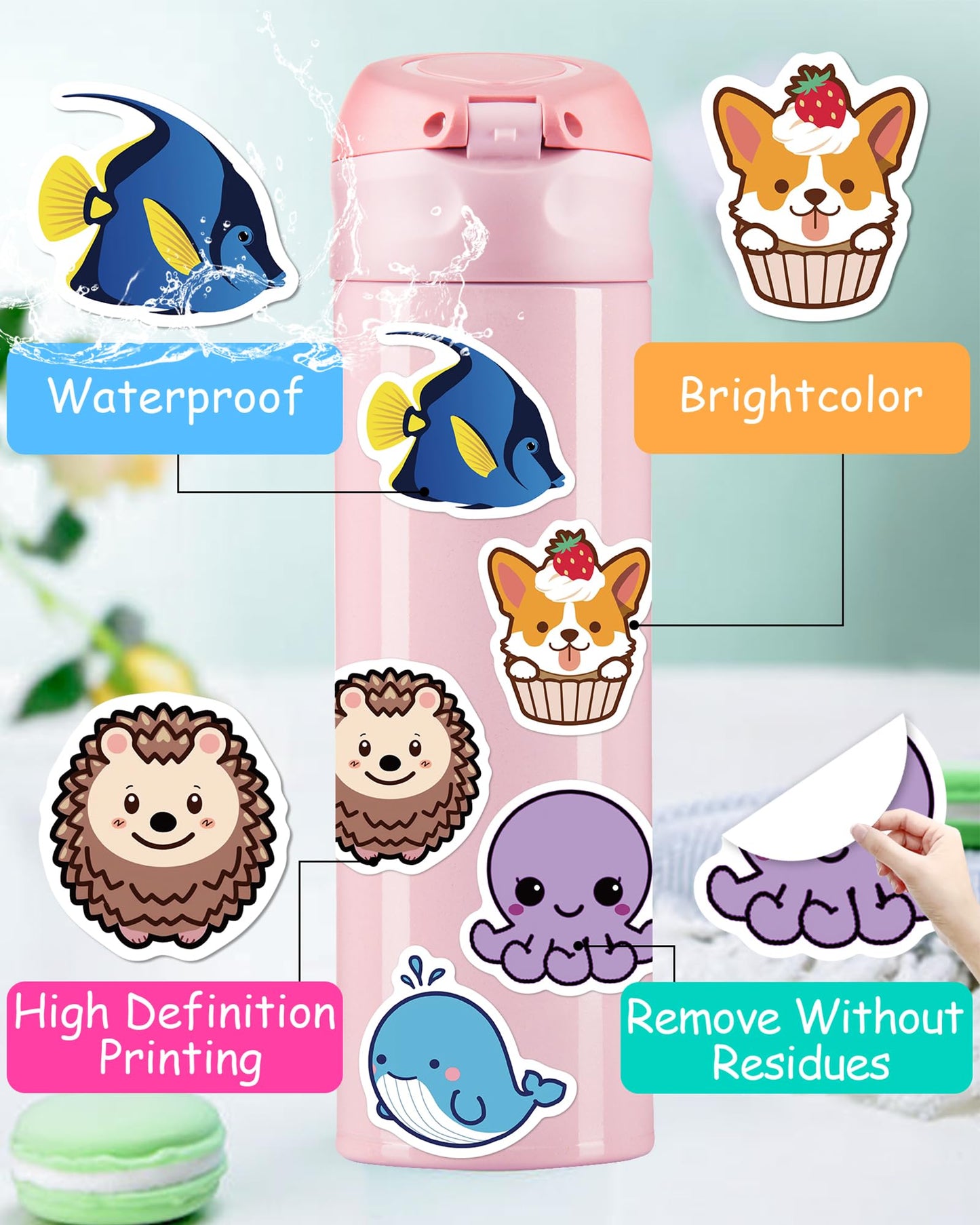 pcnearty 100 Pcs Animal Stickers for Kids – Waterproof Vinyl Pack for Water Bottles & Laptops