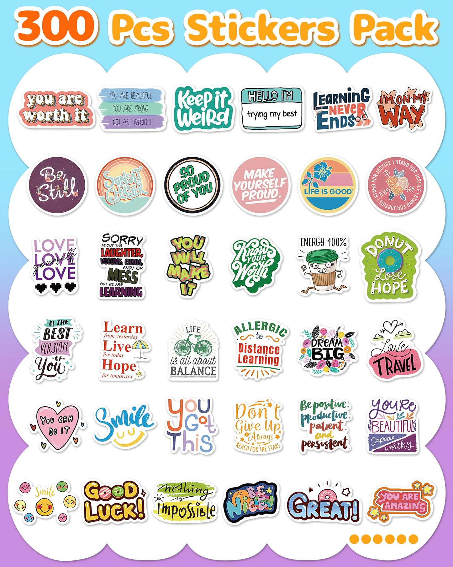 pcnearty 300 Pcs Cute Kids Stickers – Waterproof Vinyl Pack for Bottles & Laptops