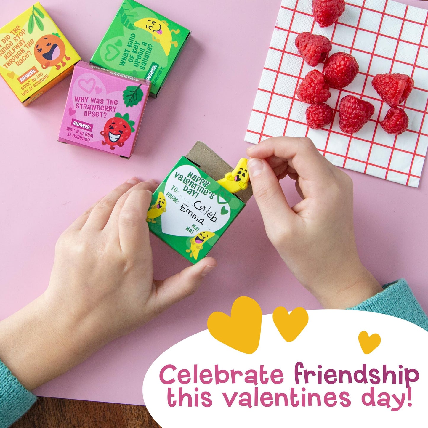 Peaceable Kingdom Valentines Cards for Kids – 28 Card Set with Fruit Charms & Silly Jokes