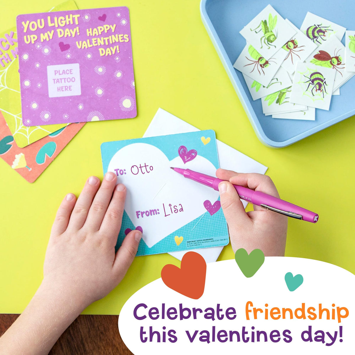 Peaceable Kingdom 28 Glow-in-the-Dark Bug Tattoos – Valentines Cards & Classroom Favors