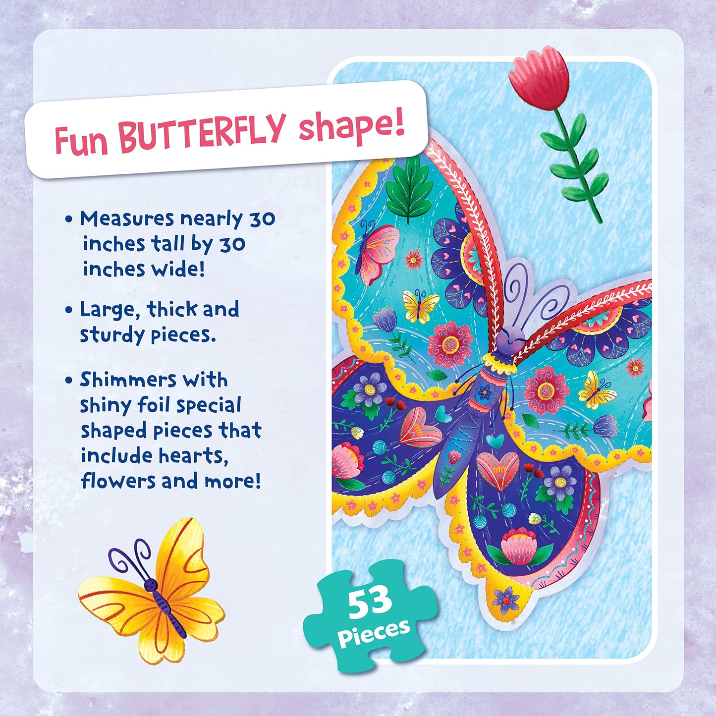 Peaceable Kingdom Shimmery Butterfly Floor Puzzle – 53-Piece Giant Floor Puzzle for Kids 5+
