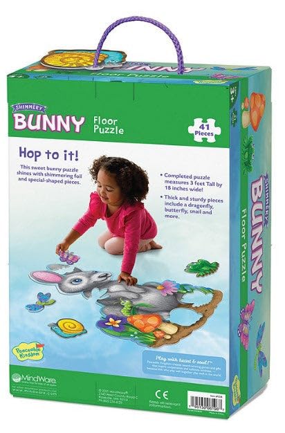 Peaceable Kingdom Shimmery Bunny Floor Puzzle – 41 Pieces, 3 ft x 2 ft, Ages 3+