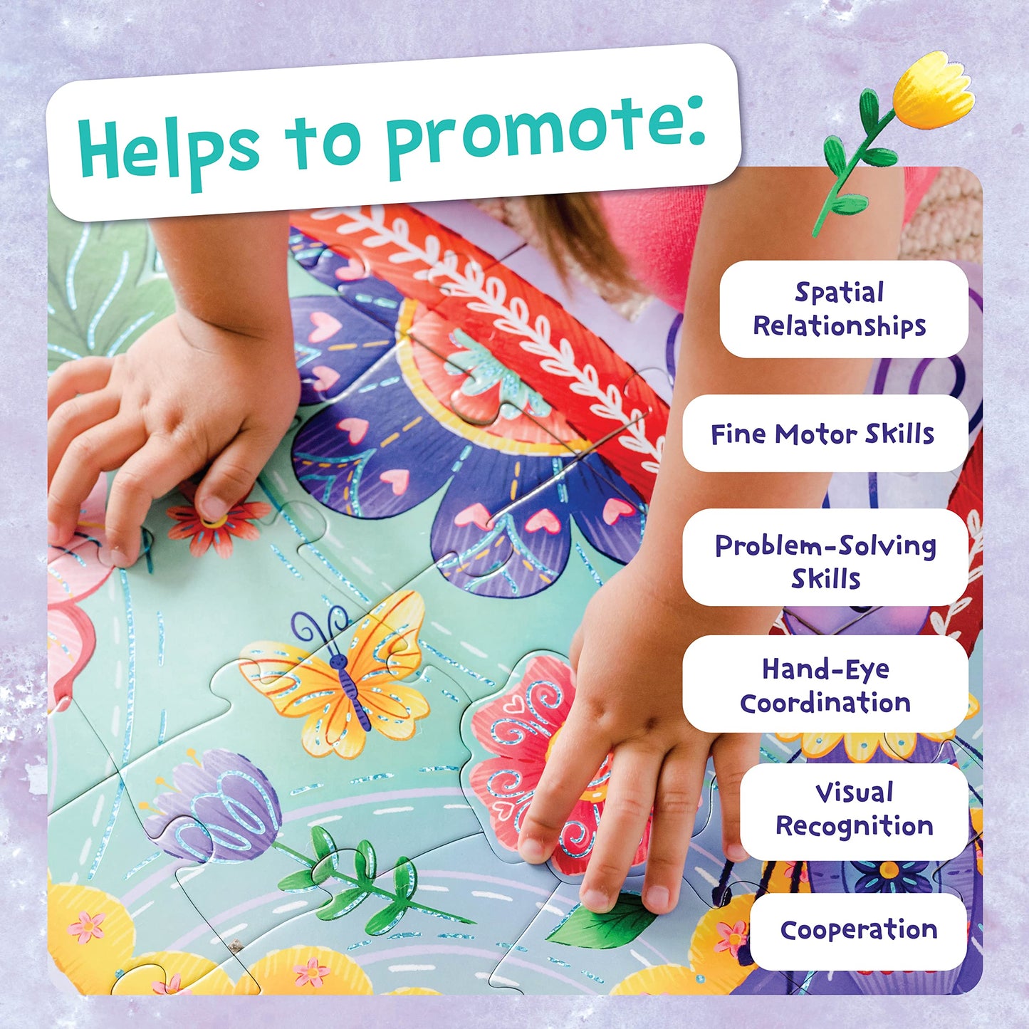 Peaceable Kingdom Shimmery Butterfly Floor Puzzle – 53-Piece Giant Floor Puzzle for Kids 5+