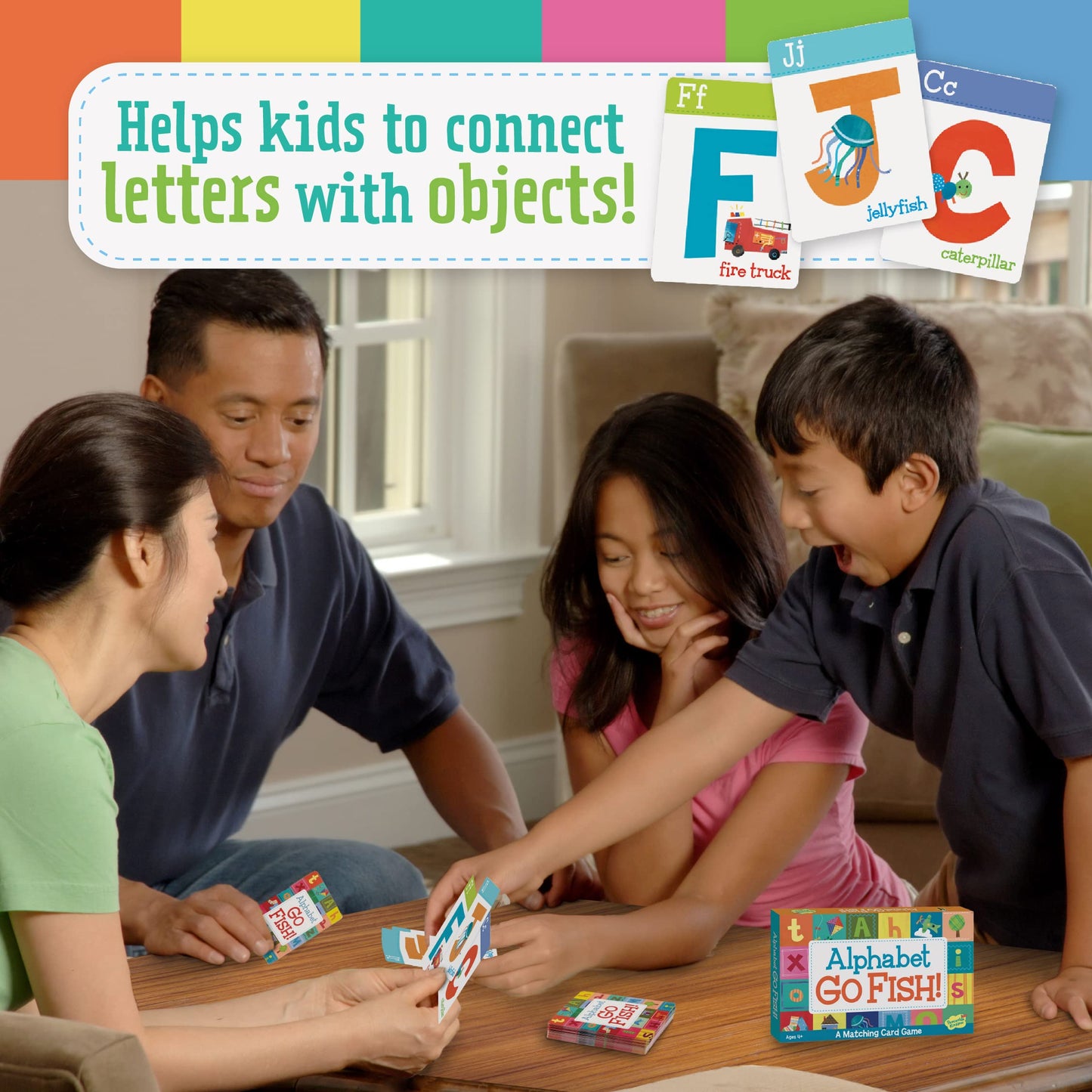 Peaceable Kingdom Alphabet Go Fish Card Game – 52 Oversized Letters for Kids 4+ | 2-6 Players