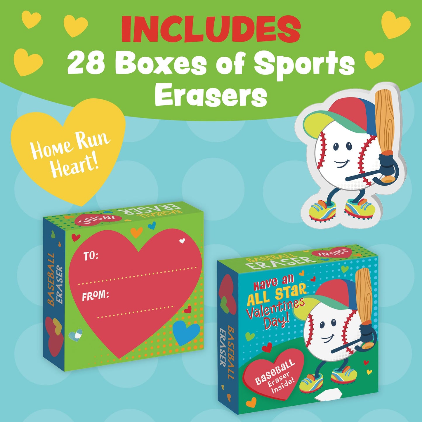 Peaceable Kingdom Valentines Box for Kids — Sports Eraser Valentines Cards for Classroom