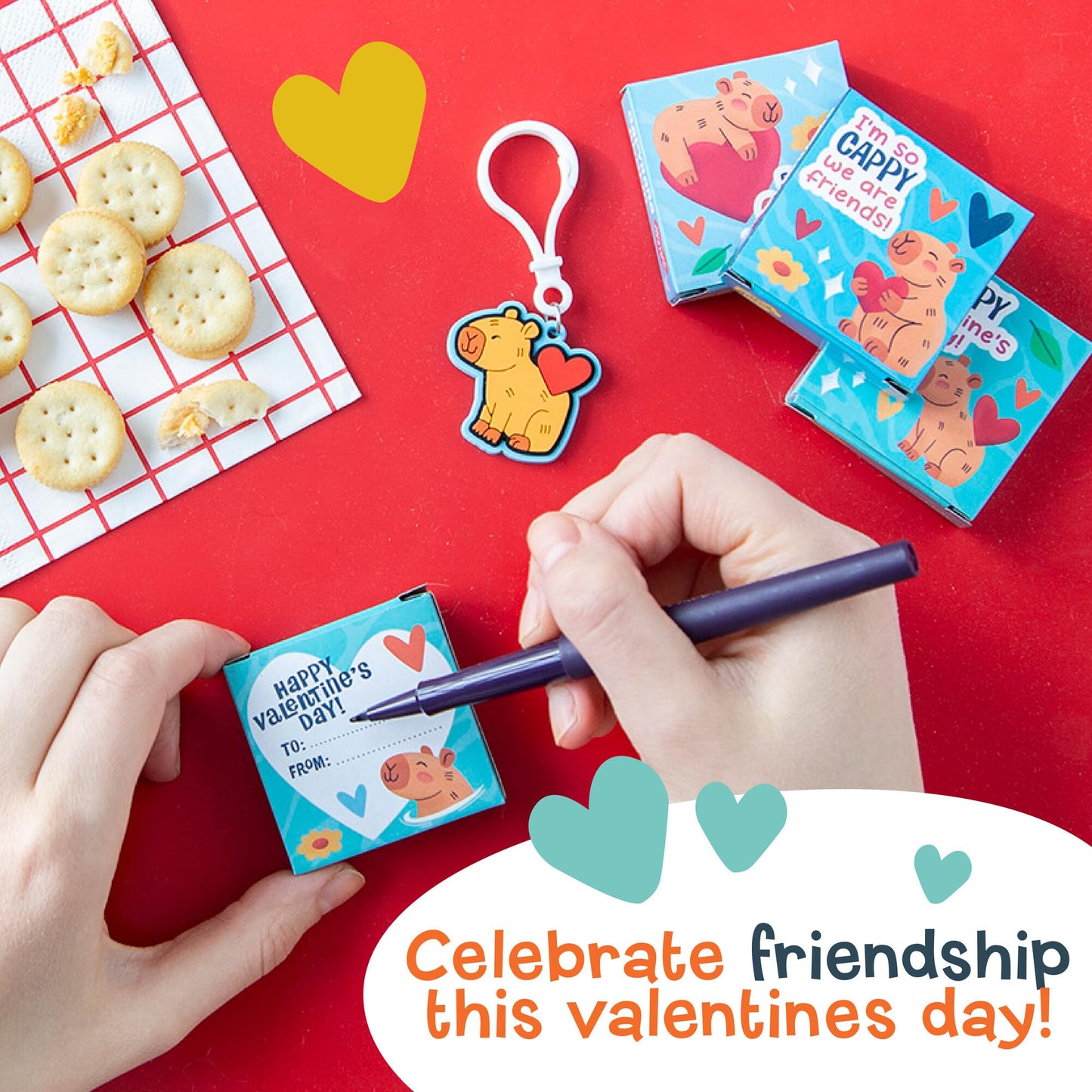 Peaceable Kingdom Valentines Box for Kids — Capybara Charm Valentines (28-Pack) | Classroom Gift Kit