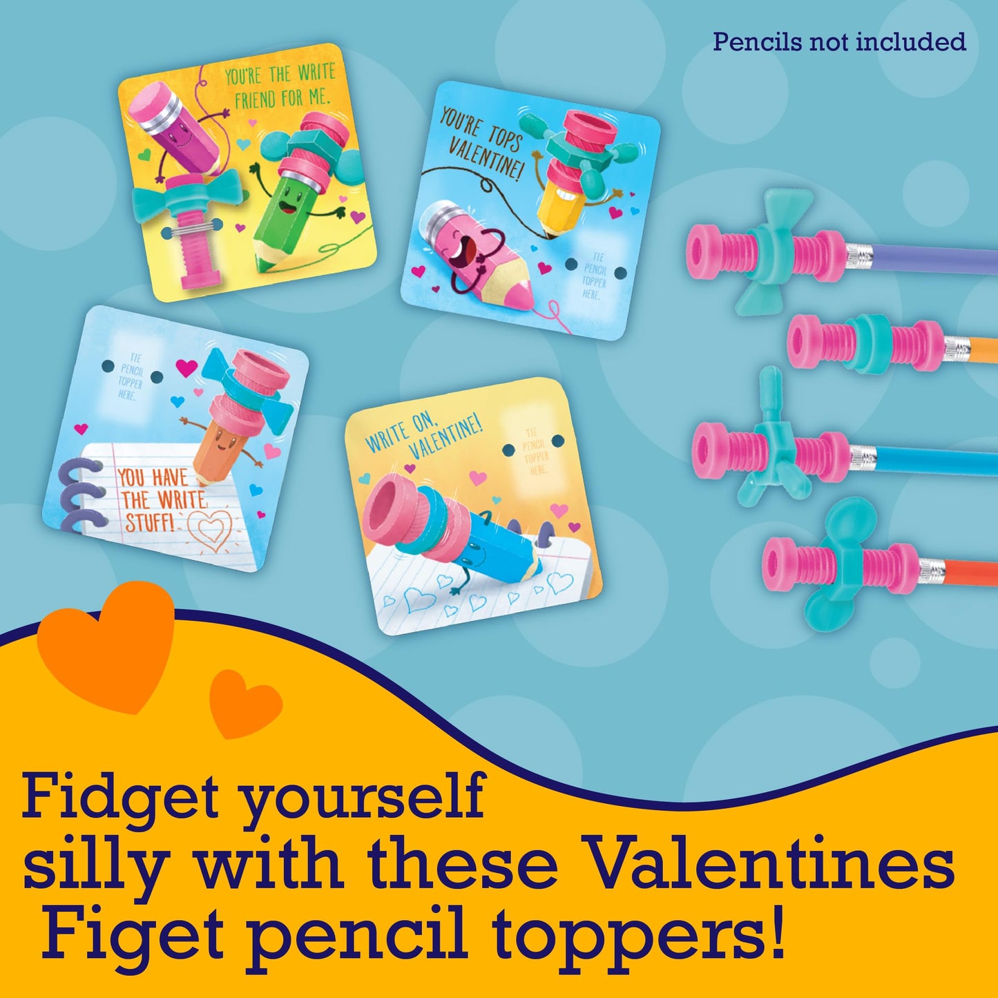 Peaceable Kingdom Valentines Cards for Kids Classroom – 28 Fidget Spinner Pencil Toppers