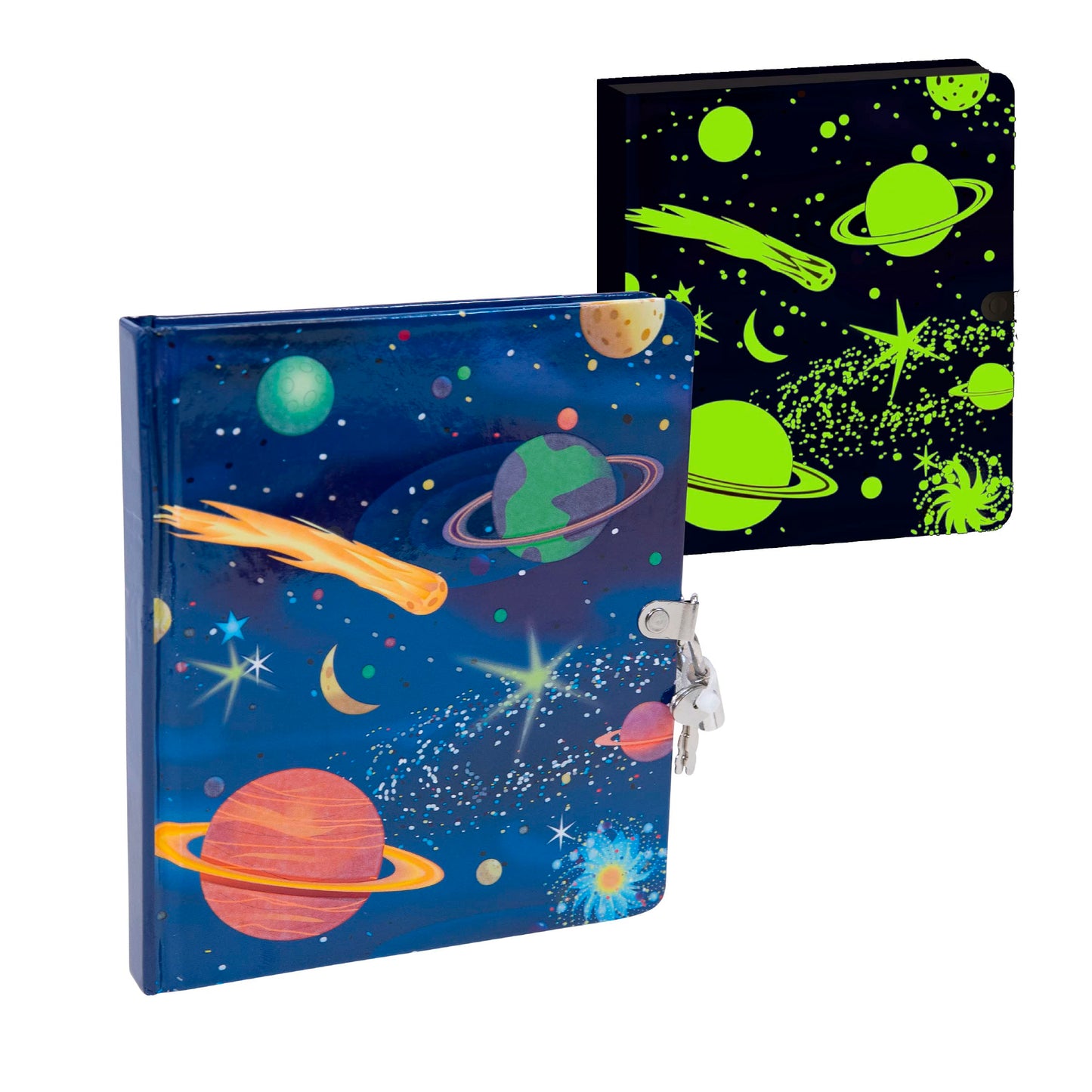 Peaceable Kingdom Deep Space Glow-in-the-Dark Lock & Key Diary for Kids – 5.5 x 6.25 in