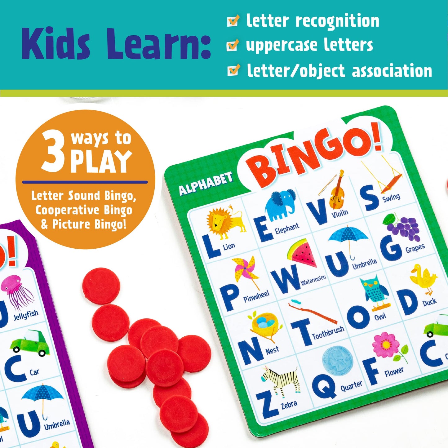 Peaceable Kingdom Alphabet Bingo! – Letter Learning Board Game for 2–6 Players, Ages 4+
