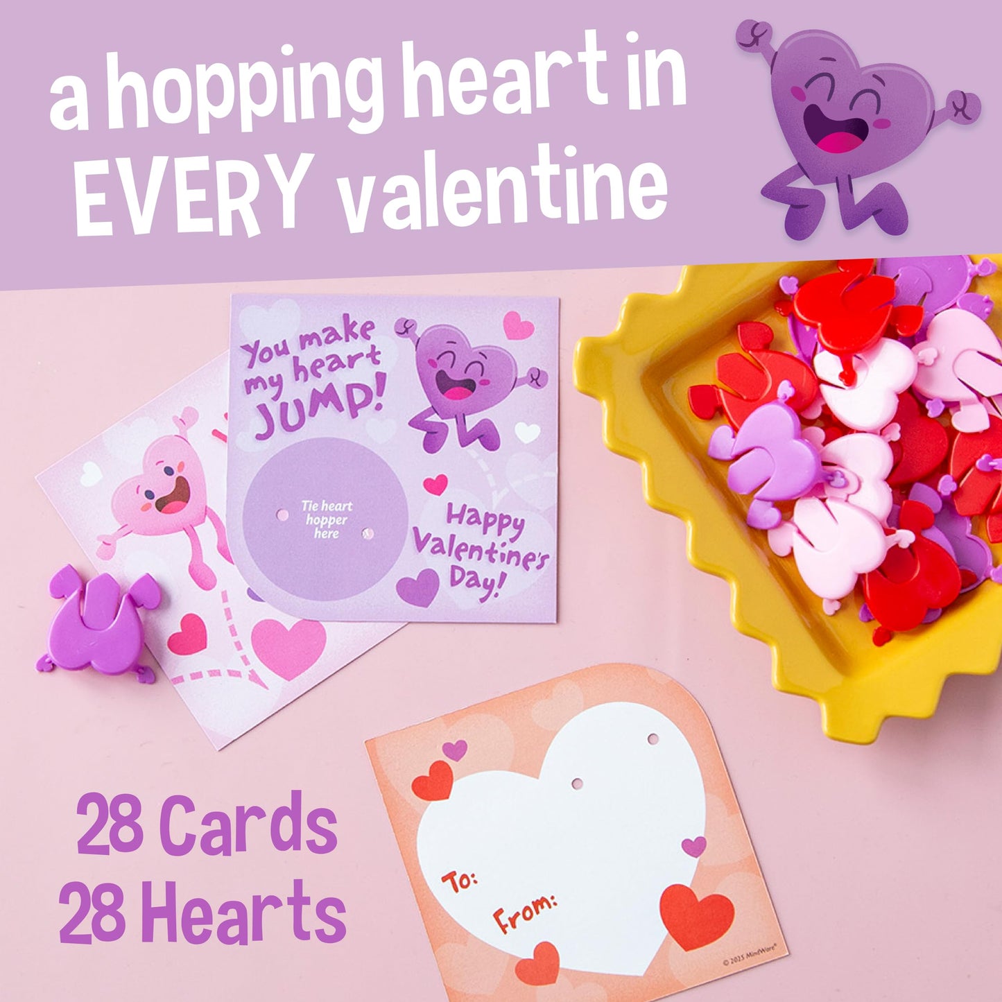 Peaceable Kingdom 28 Hopping Hearts Valentines for Classroom — Kid-Friendly Valentine Cards