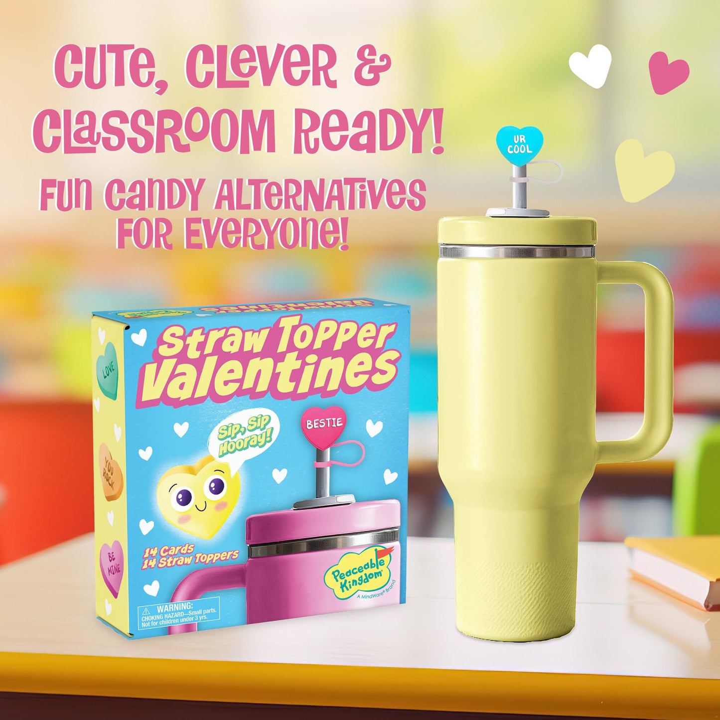Peaceable Kingdom Valentine's Day Gift for Kids — 28 Cards with Waterproof 2.5-In Stickers and Envelopes