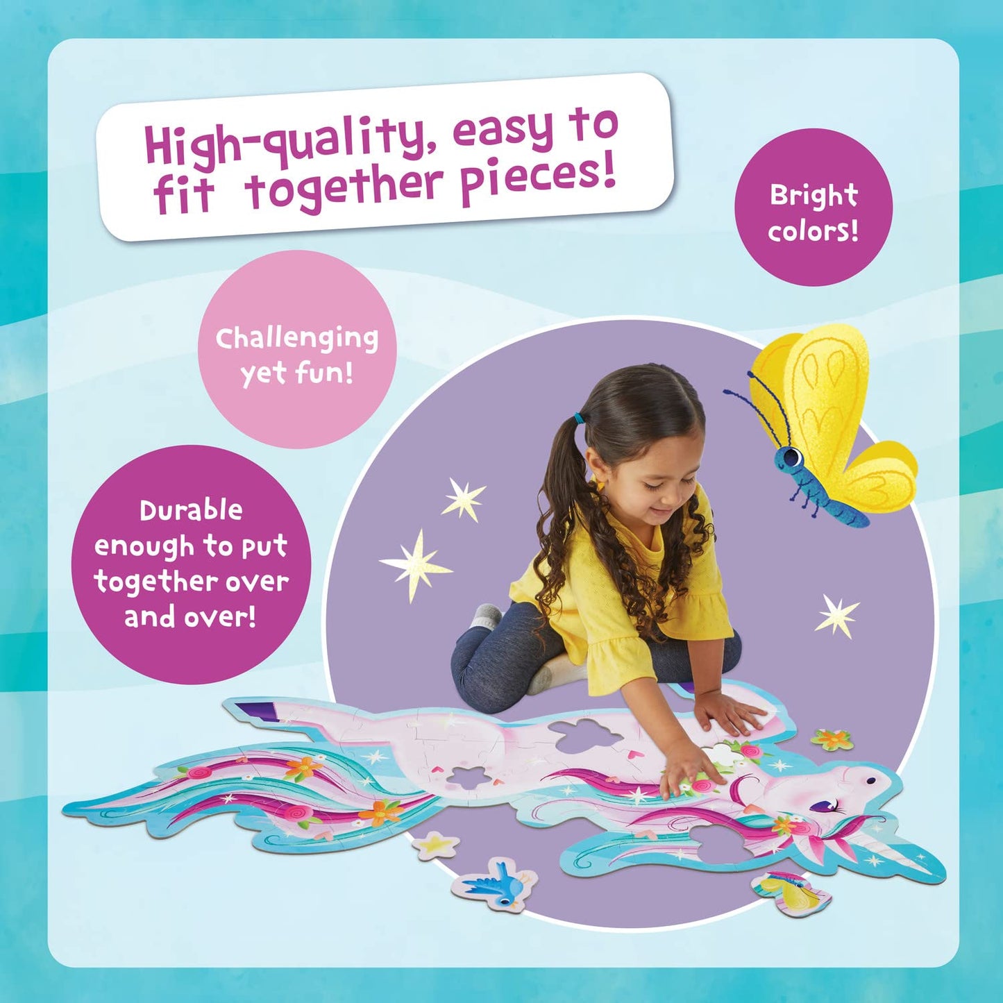 Peaceable Kingdom Shimmery Unicorn Floor Puzzle – 39 Large Pieces, Cooperative Play (Ages 3+)
