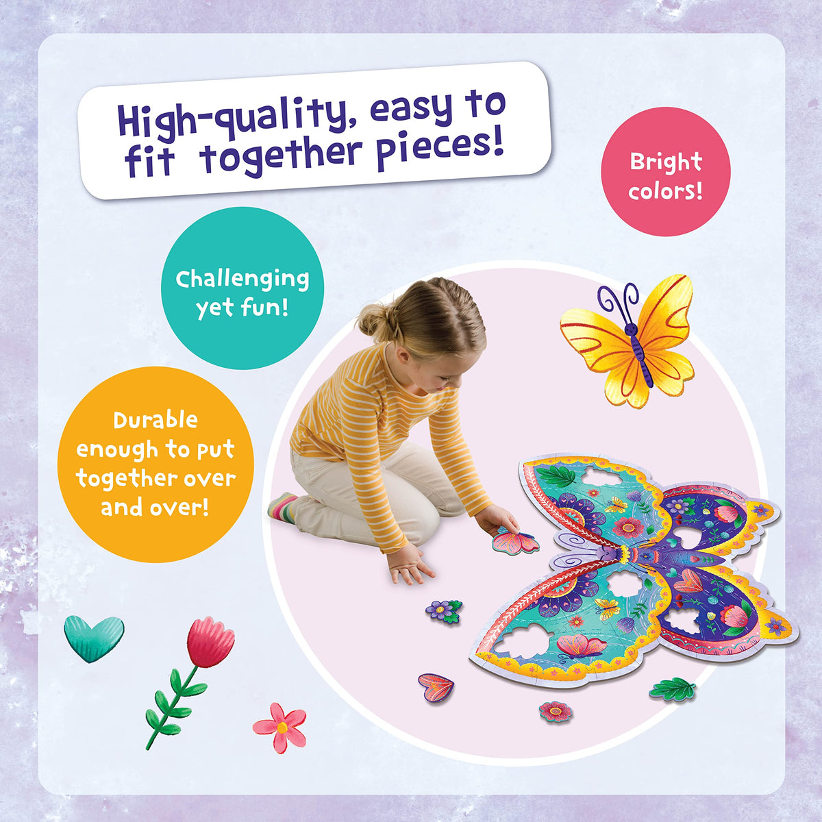 Peaceable Kingdom Shimmery Butterfly Floor Puzzle – 53-Piece Giant Floor Puzzle for Kids 5+