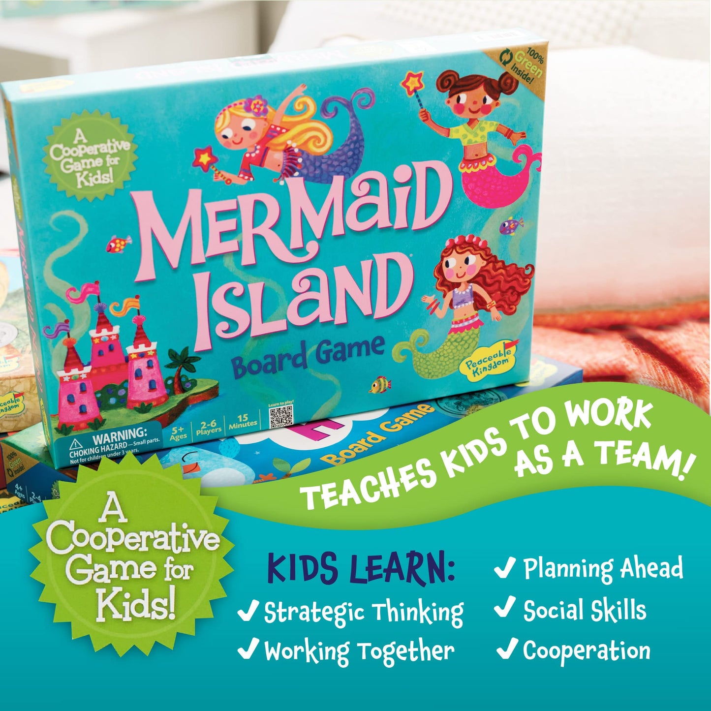 Peaceable Kingdom Mermaid Island — Cooperative Board Game for 2-6 Players, Ages 5+