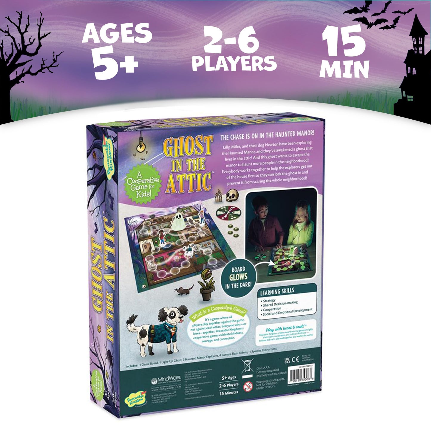 Peaceable Kingdom Ghost in The Attic – Glow-in-the-Dark Cooperative Family Board Game (Ages 5+)