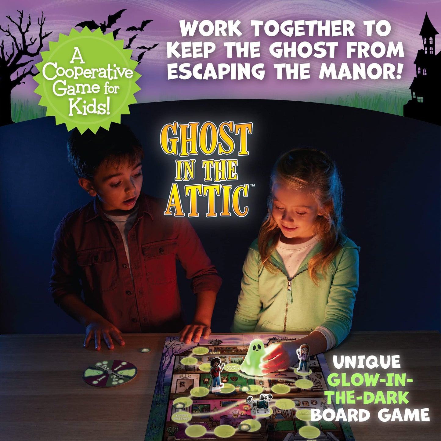Peaceable Kingdom Ghost in The Attic – Glow-in-the-Dark Cooperative Family Board Game (Ages 5+)
